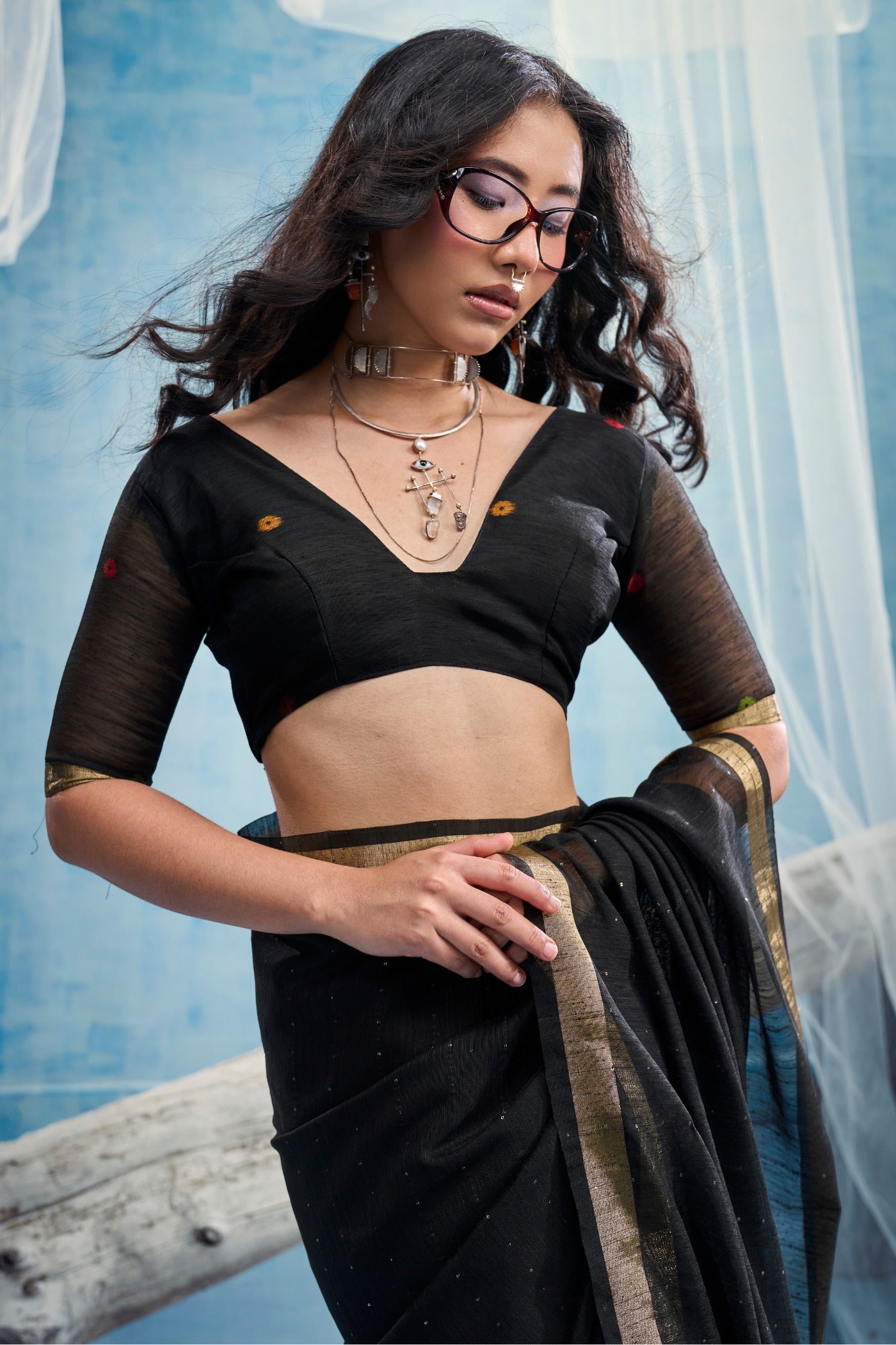 Buy MySilkLove Black Bean Munga Handloom Tissue Pallu Saree Online