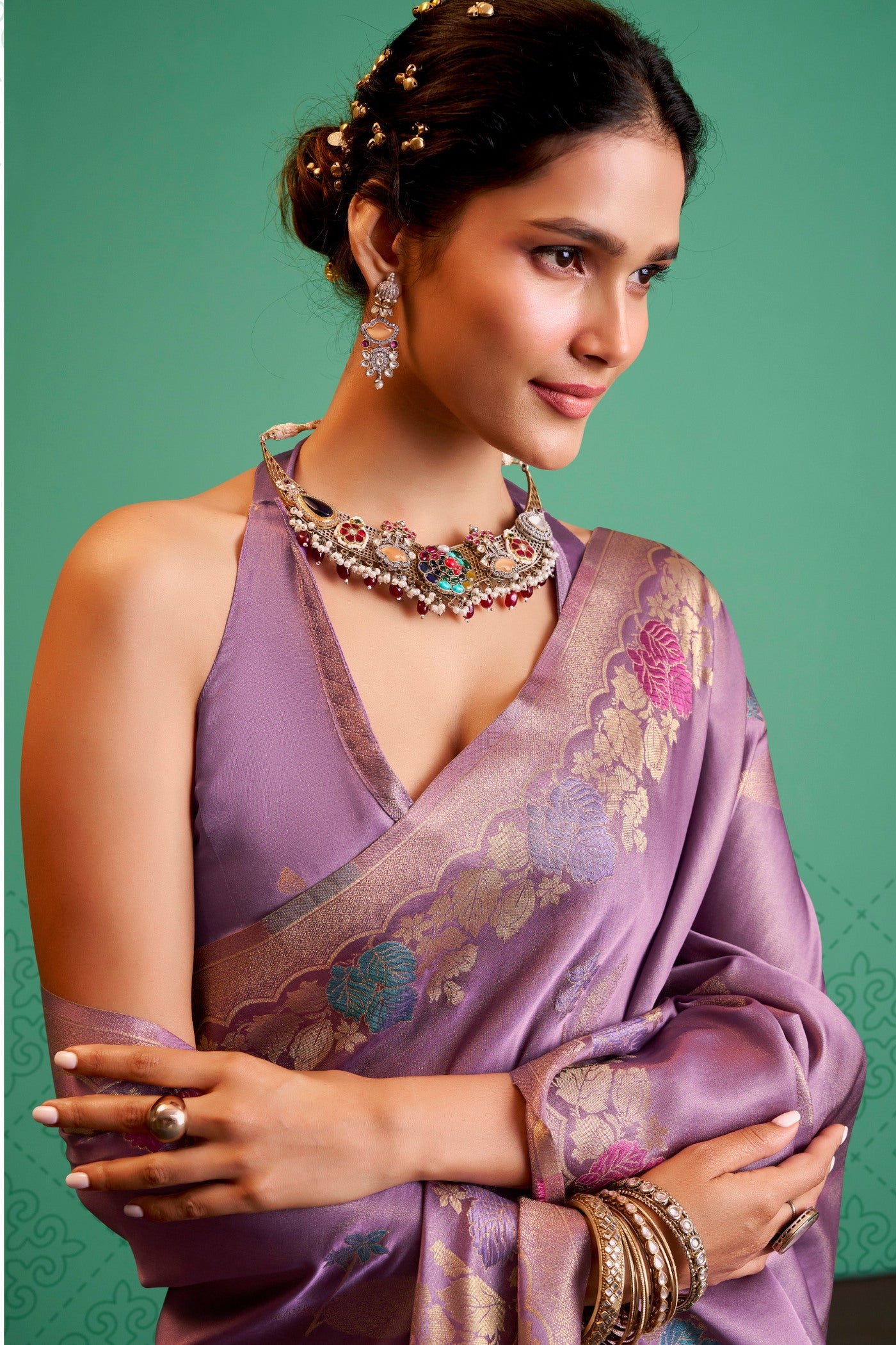 Buy MySilkLove Blossom Purple Handloom Satin Silk Saree Online