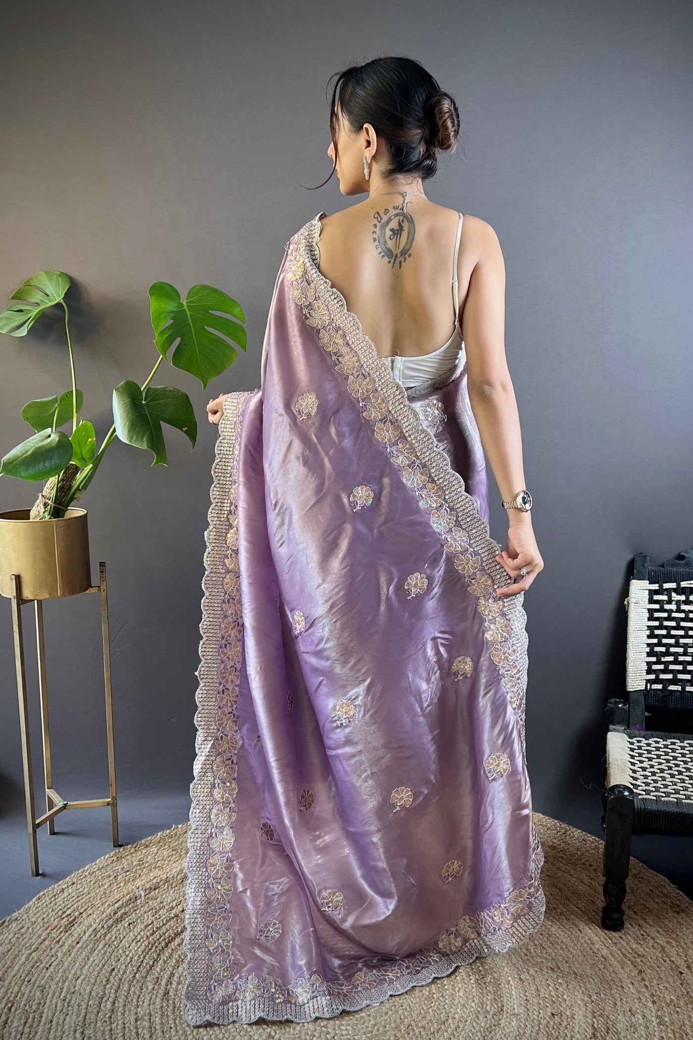 Buy MySilkLove Lilac Luster Purple Embroidered Party Wear Saree Online