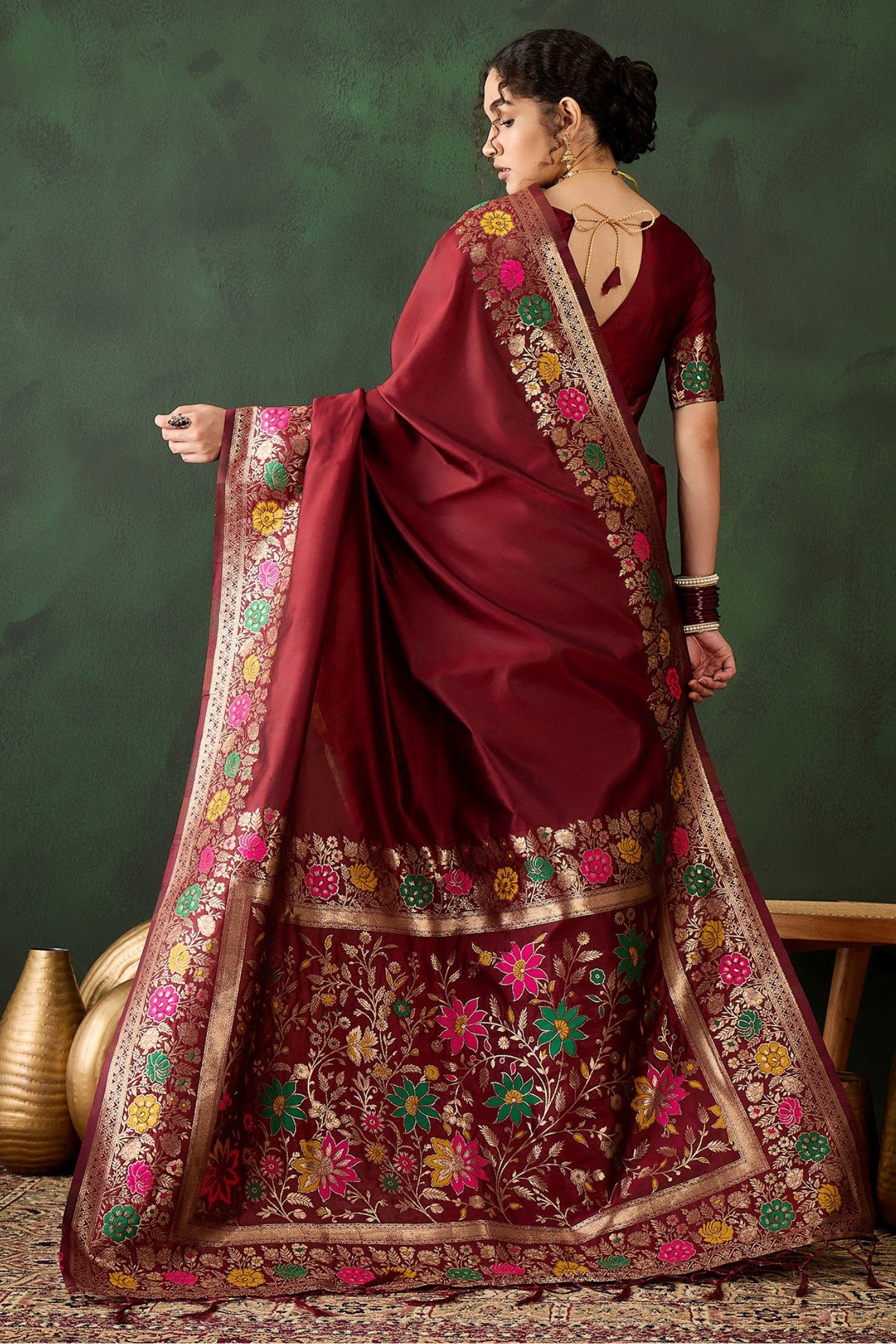 Buy MySilkLove Dark Coco Brown Banarasi Designer Saree Online