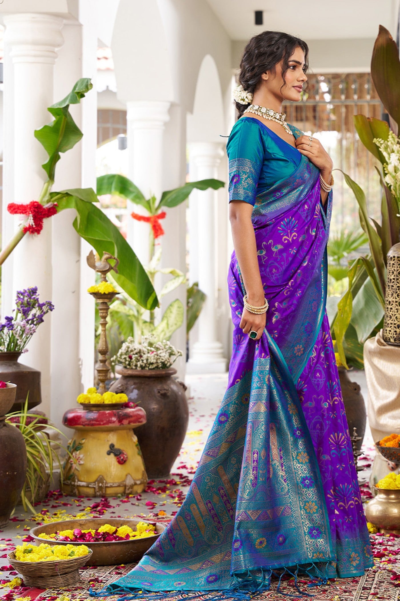 Buy MySilkLove Heliotrope Purple Banarasi Woven Soft Silk Saree Online