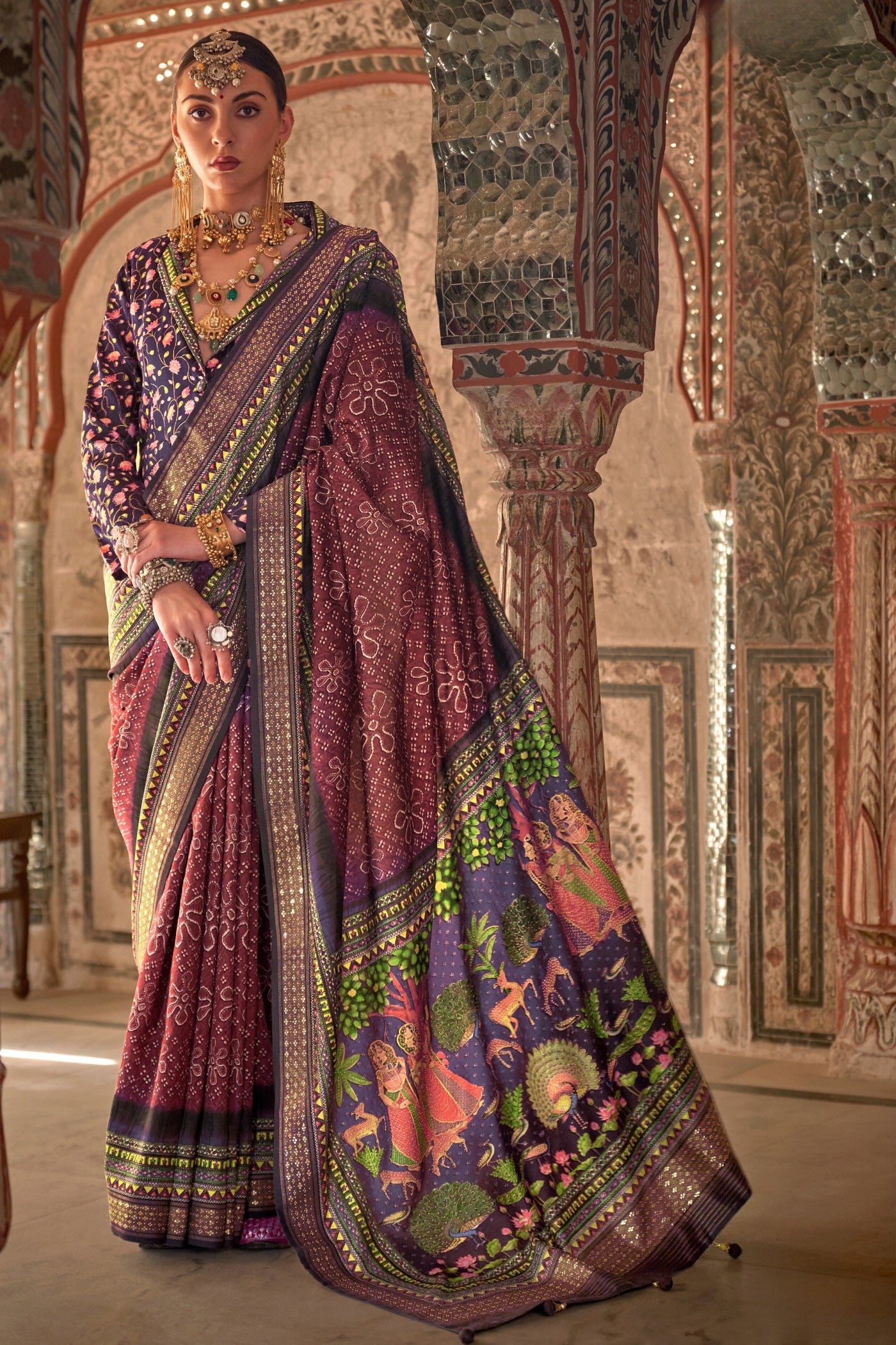 Buy MySilkLove Auburn Maroon Printed Patola Saree Online