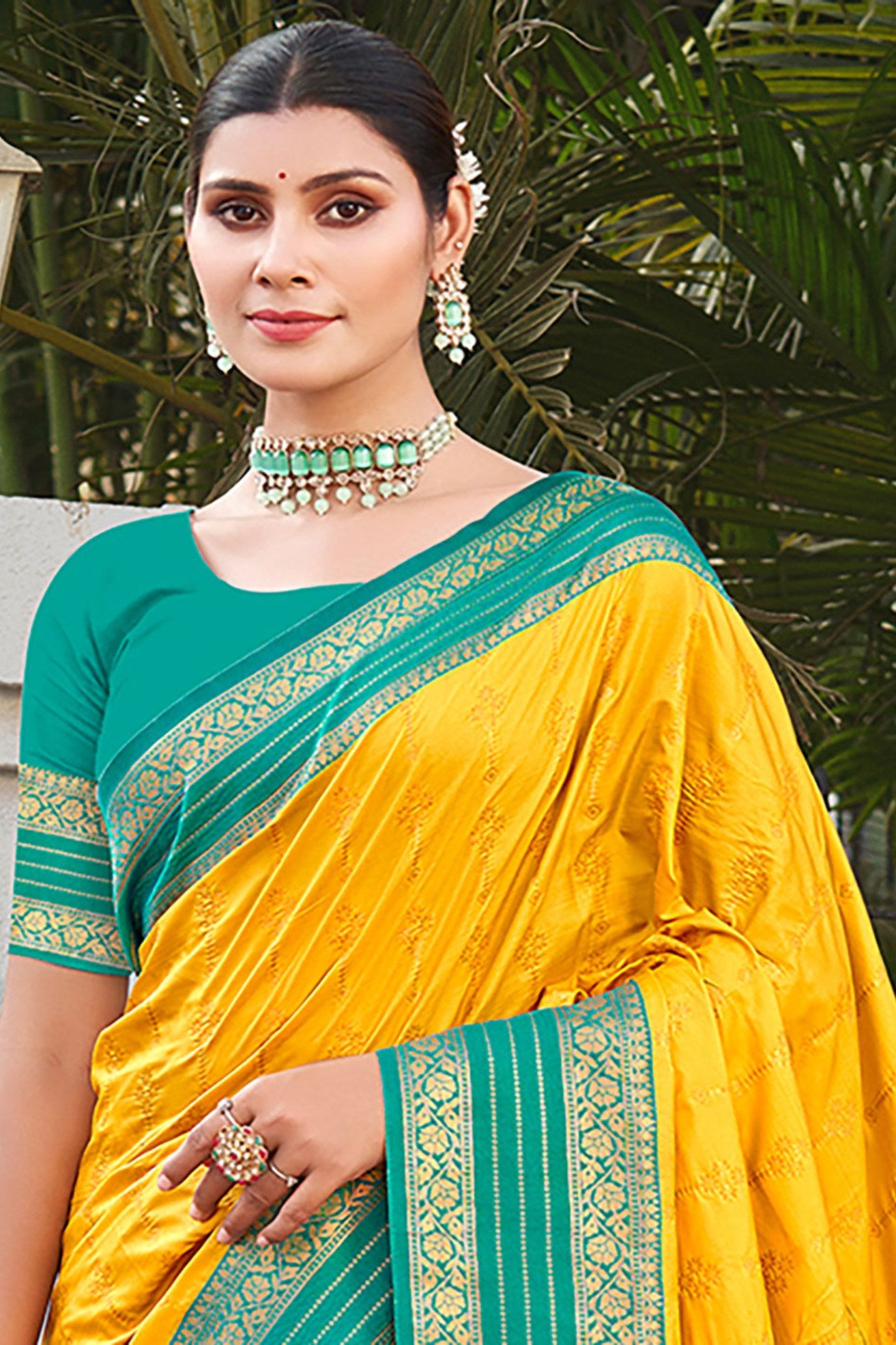 Buy MySilkLove Sunrise Yellow and Green Woven Banarasi Saree Online