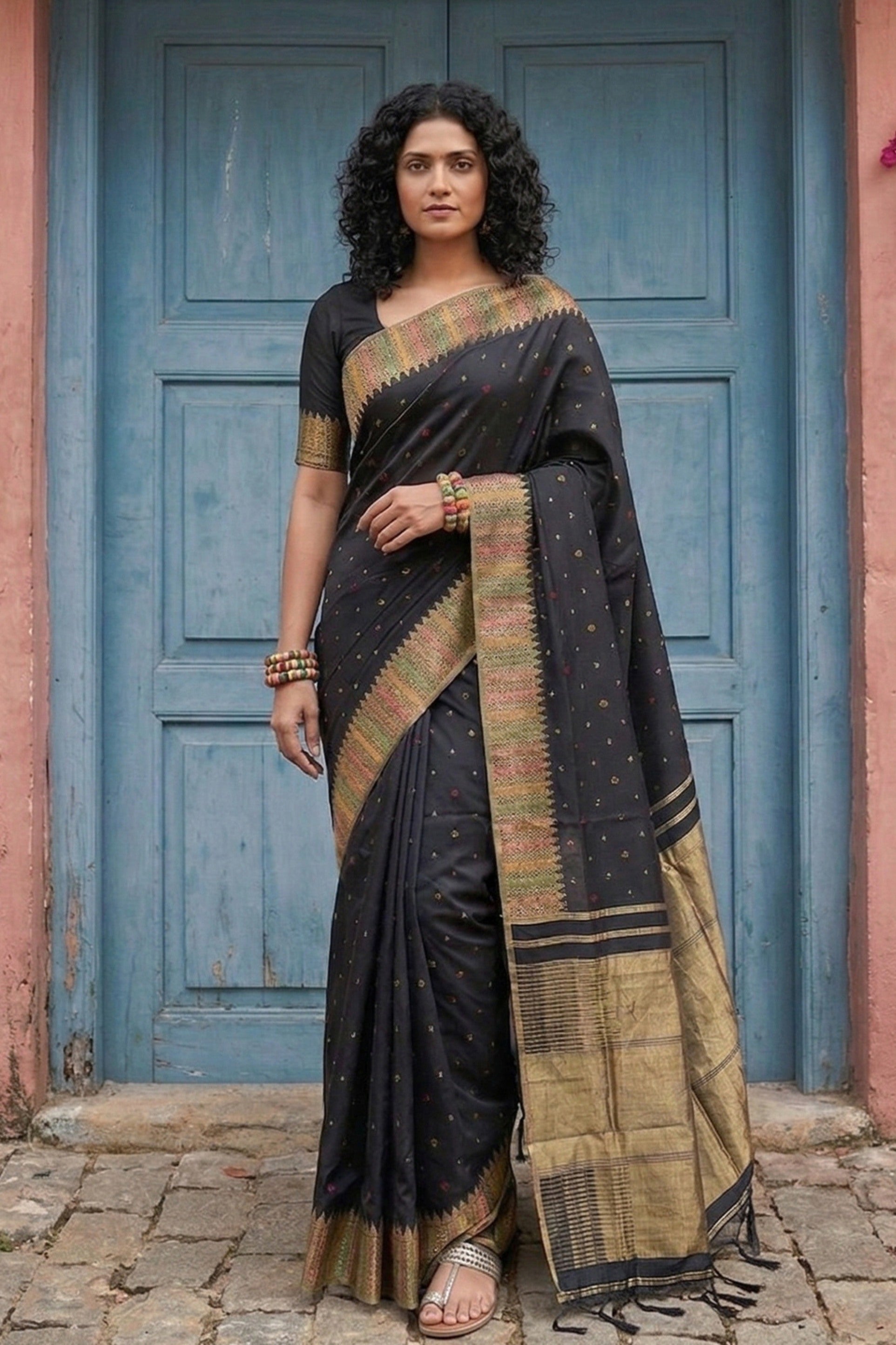 Buy MySilkLove Matte Black Woven Banarasi Silk Saree Online