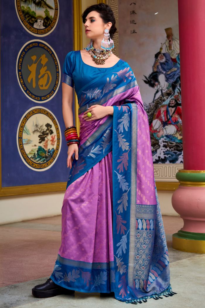 Buy MySilkLove Shocking Pink and Blue Banarasi Soft Silk Saree Online