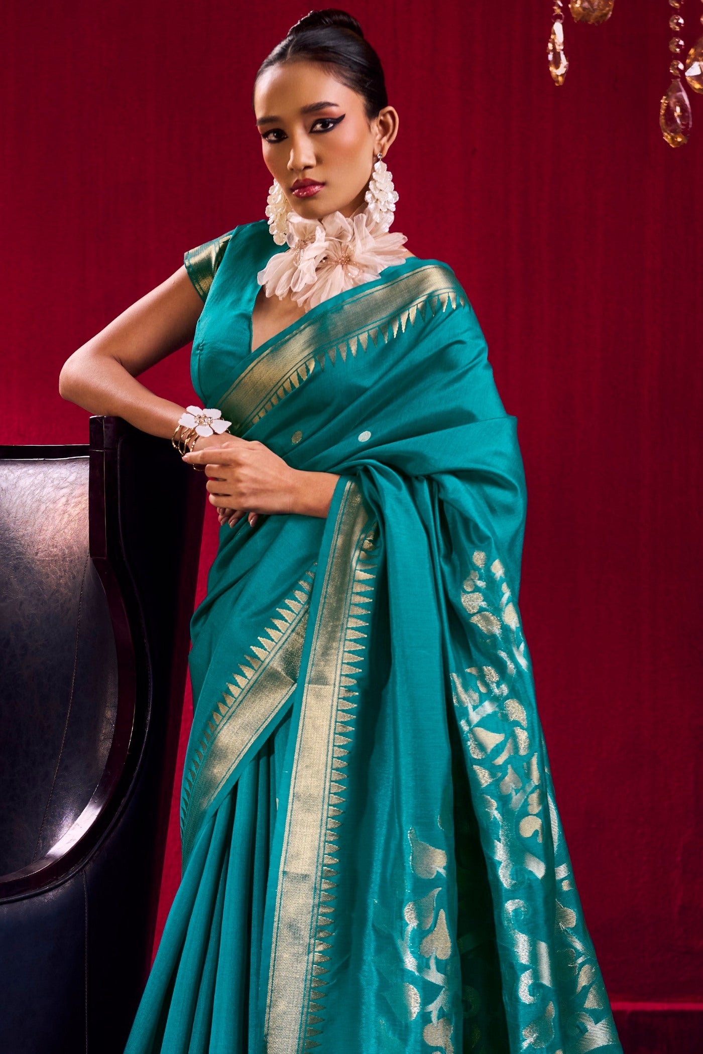 Buy MySilkLove Glaucous Blue Handloom Satin Linen Silk Saree Online