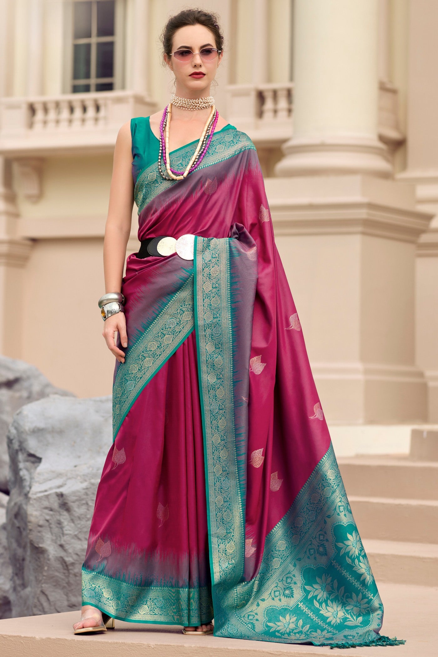 Buy MySilkLove Hibiscus Pink Woven Banarasi Soft Silk Saree Online