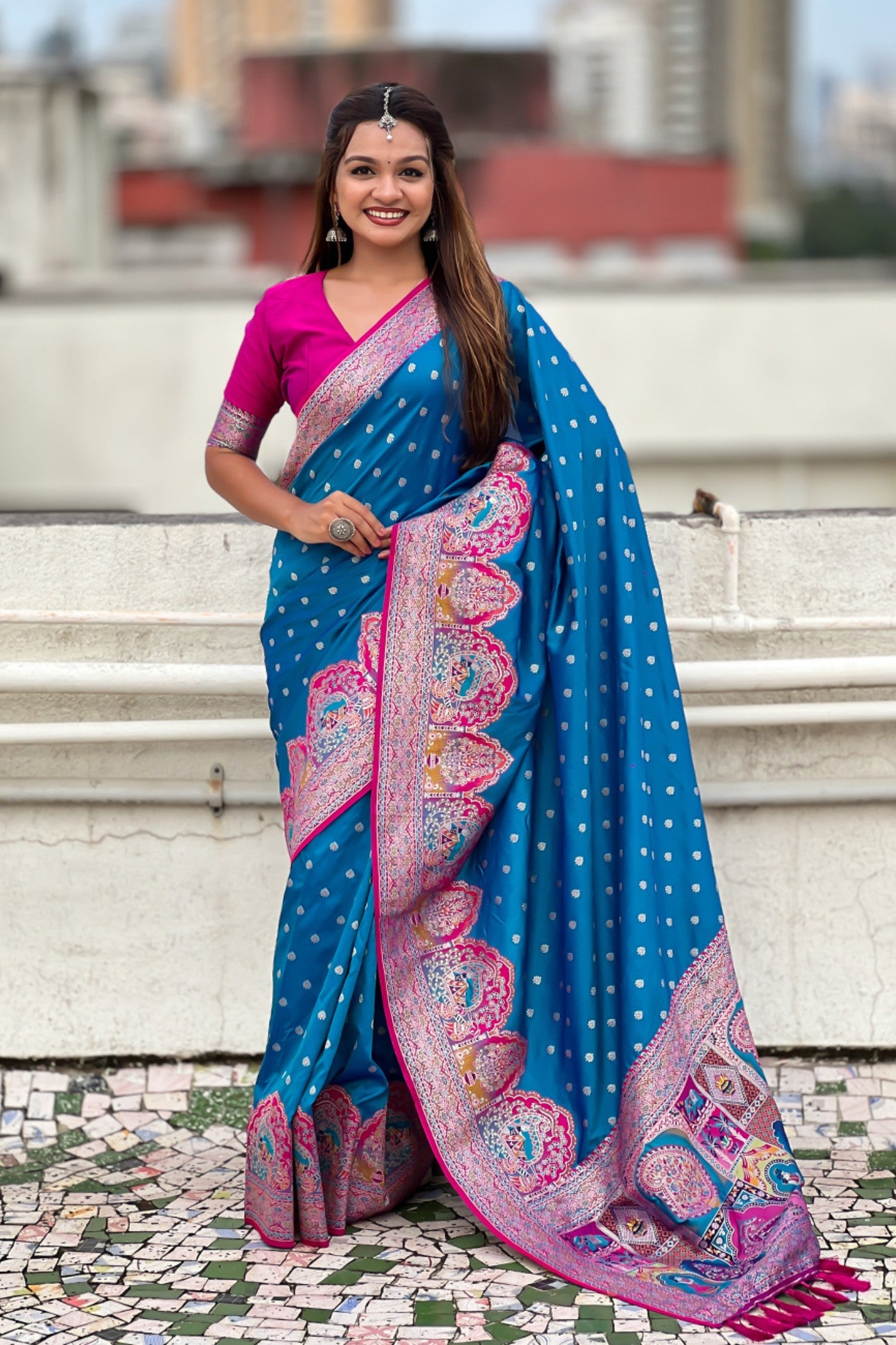 Buy MySilkLove Tiffany Blue Woven Banarasi Saree Online