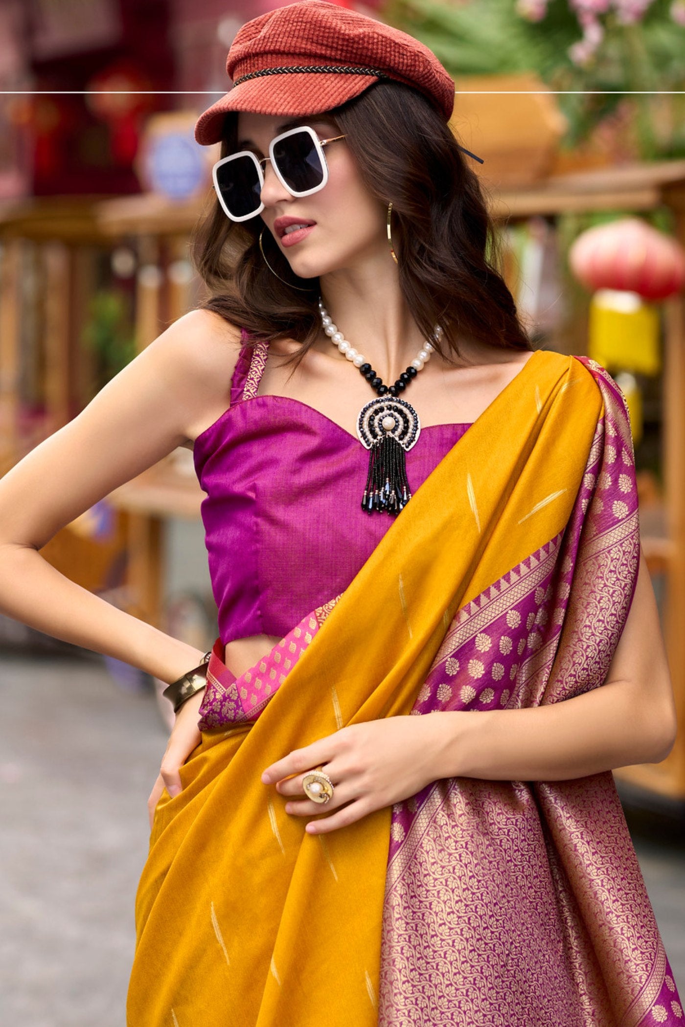 Buy MySilkLove Bright Sun Yellow Woven Banarasi Saree Online