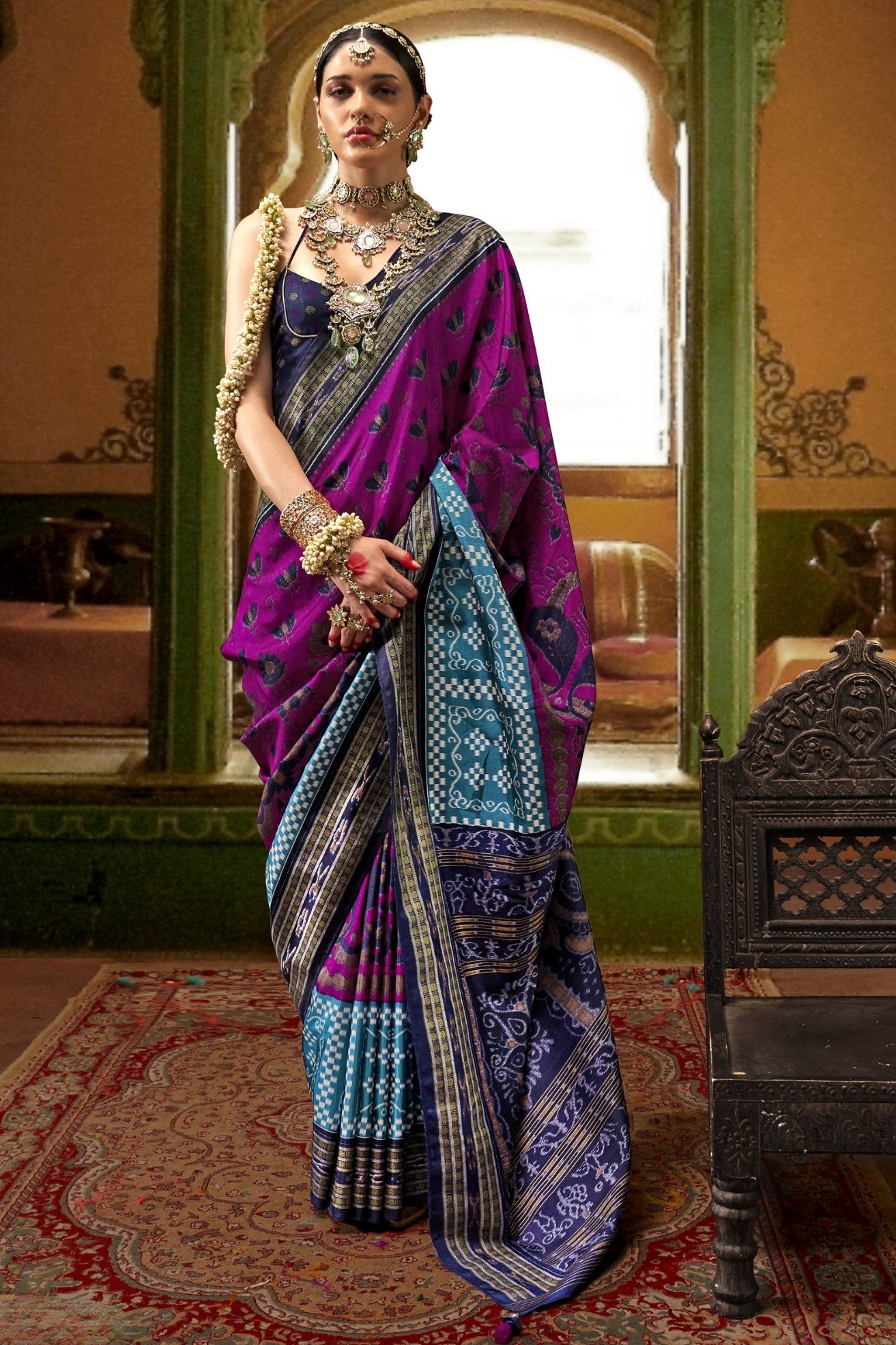 Buy MySilkLove Dark Jamun Purple Printed Patola Saree Online