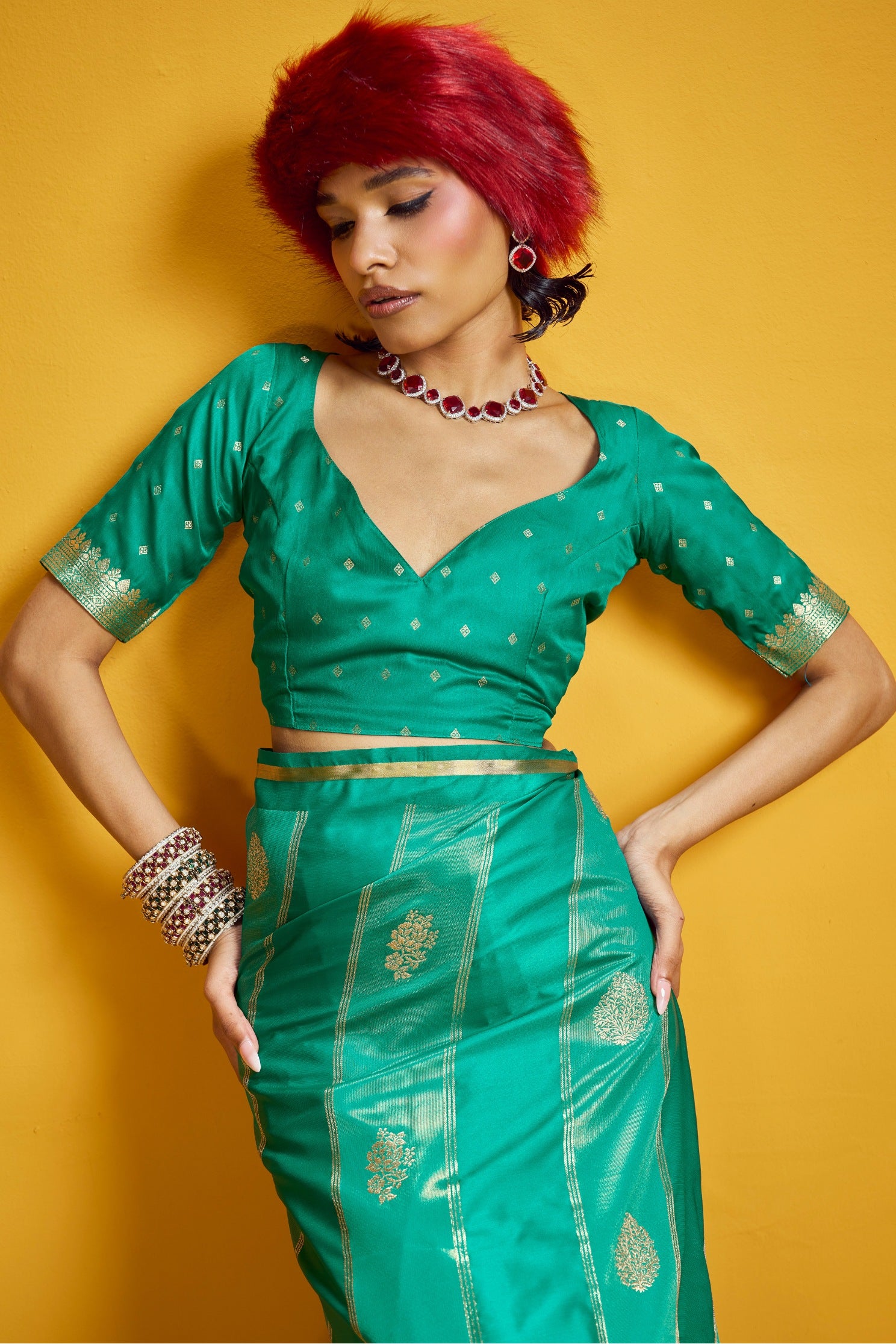 Buy MySilkLove Forest Green Banarasi Handloom Satin Silk Saree Online