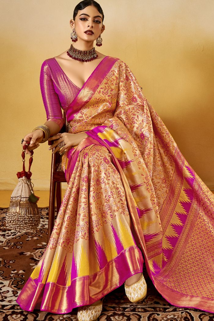 MySilkLove Manhattan Orange Woven Kanjivaram Saree