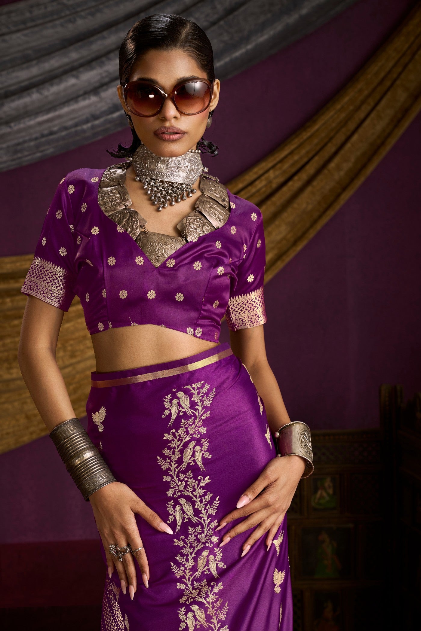 Buy MySilkLove Violet Purple Handloom Satin Silk Saree Online