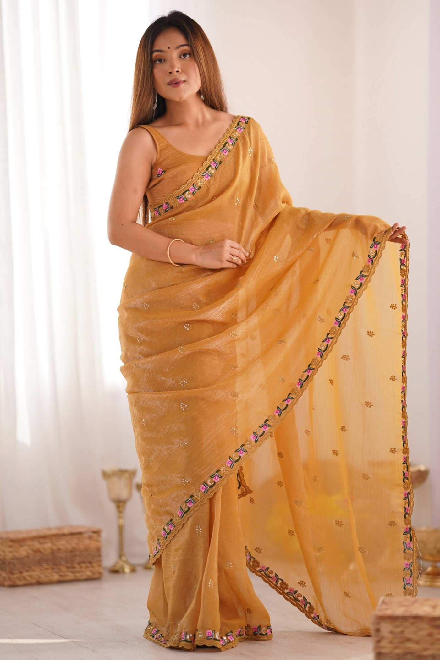 Buy MySilkLove Mustard Yellow Designer Partywear Saree Online