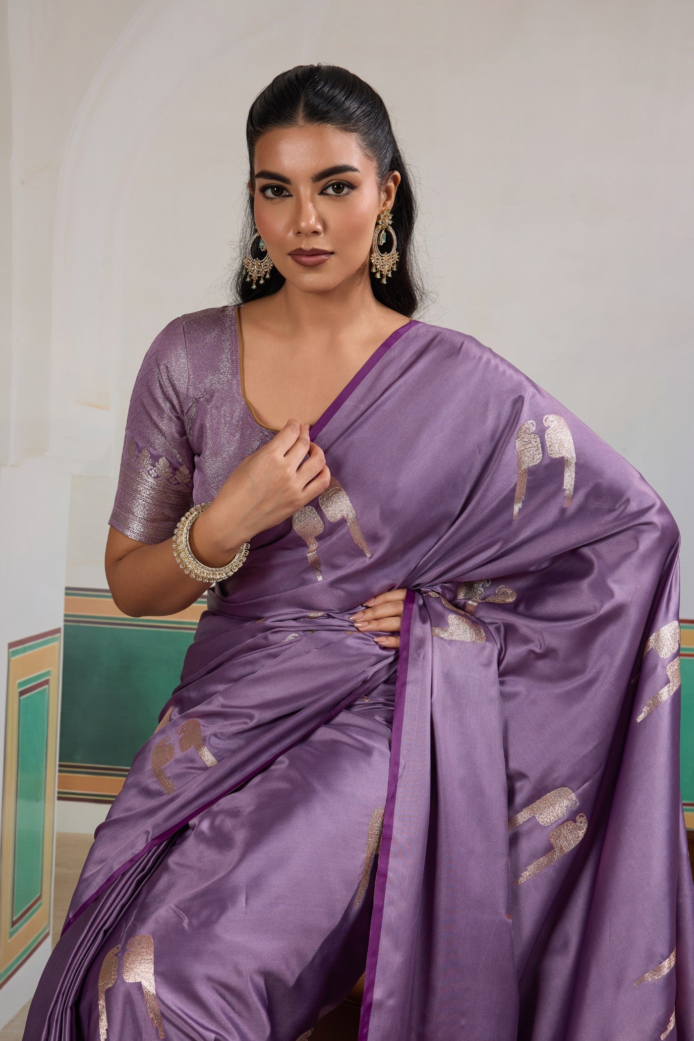 MySilkLove Violet Purple Handloom Satin Soft Silk Saree