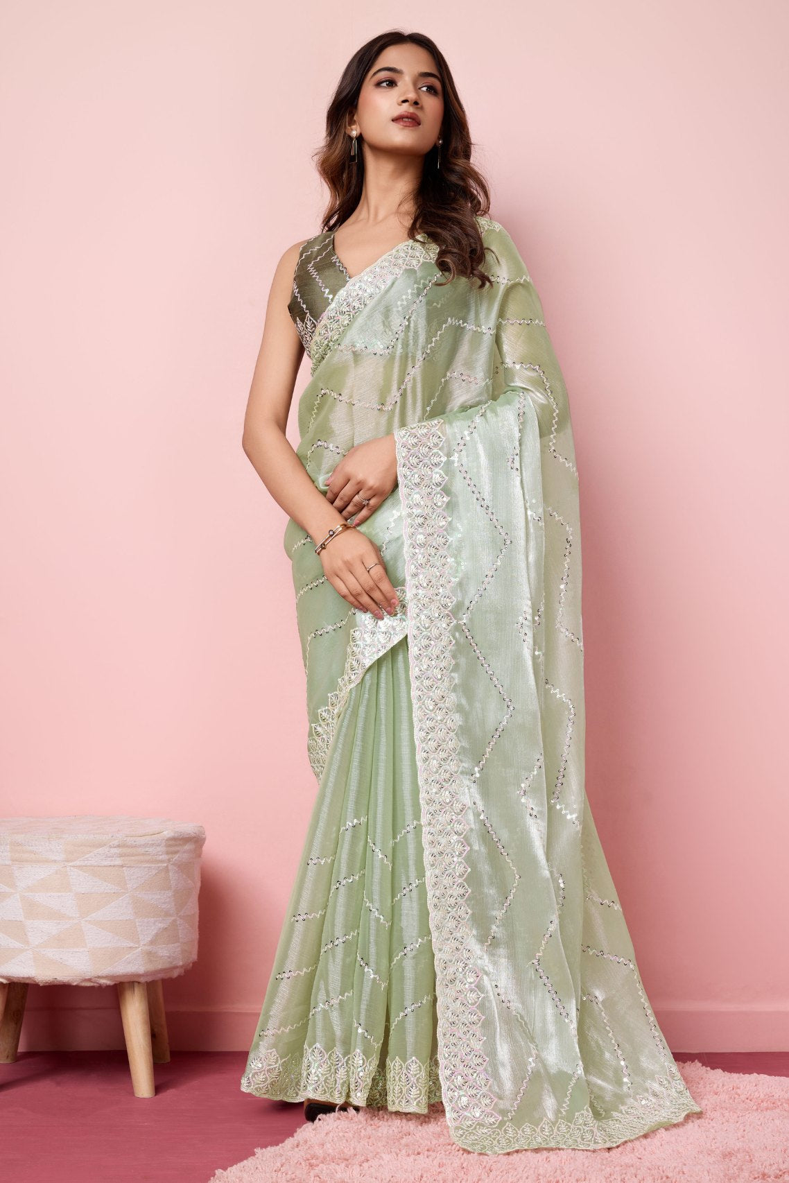 Buy MySilkLove Crayola Green Designer Partywear Saree Online