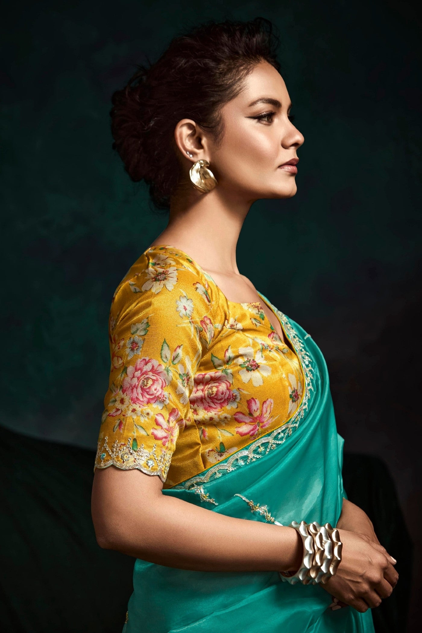 Buy MySilkLove Ocean Green Embroidered Tissue Designer Saree Online