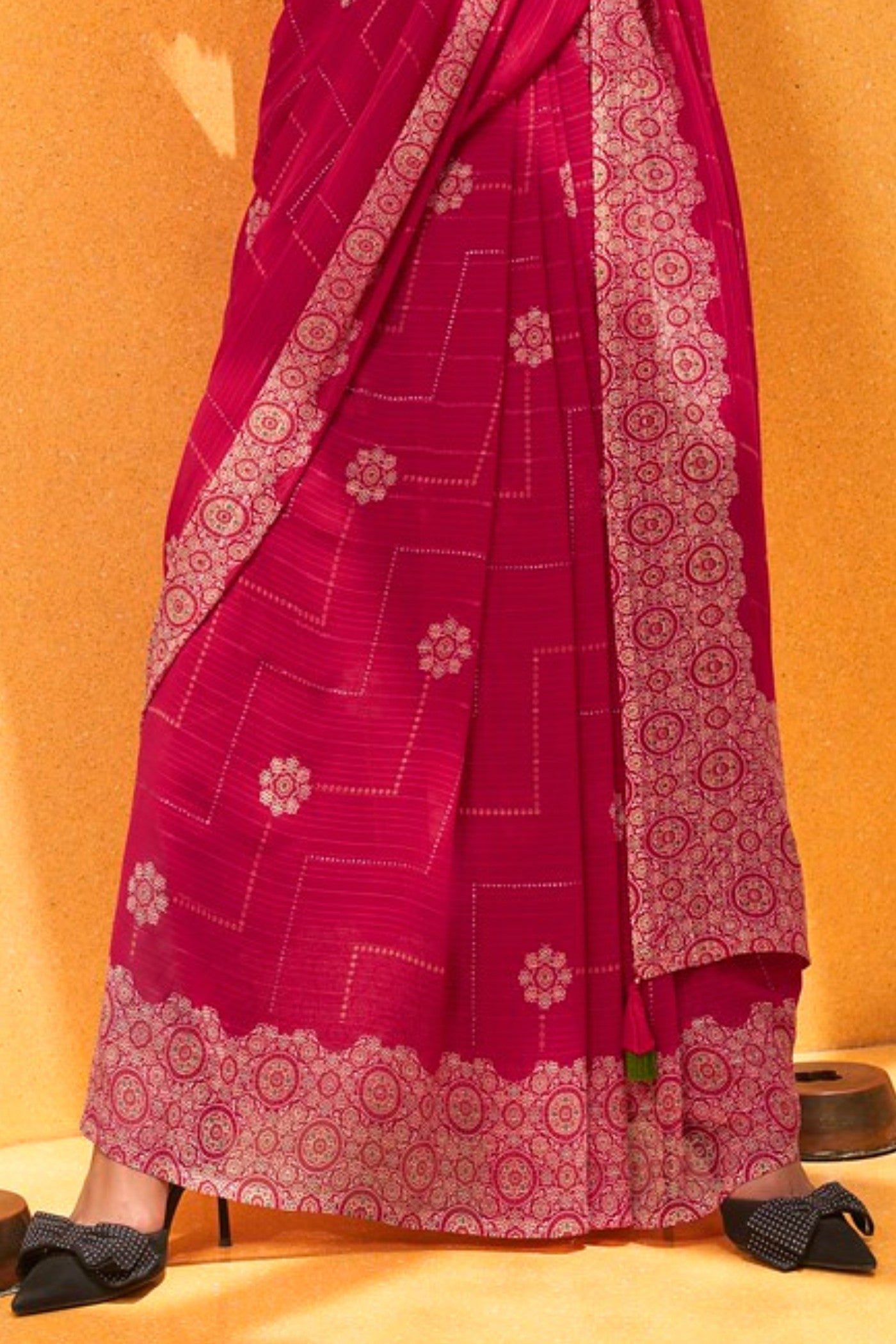 Buy MySilkLove Cerise Pink Georgette Printed Saree Online