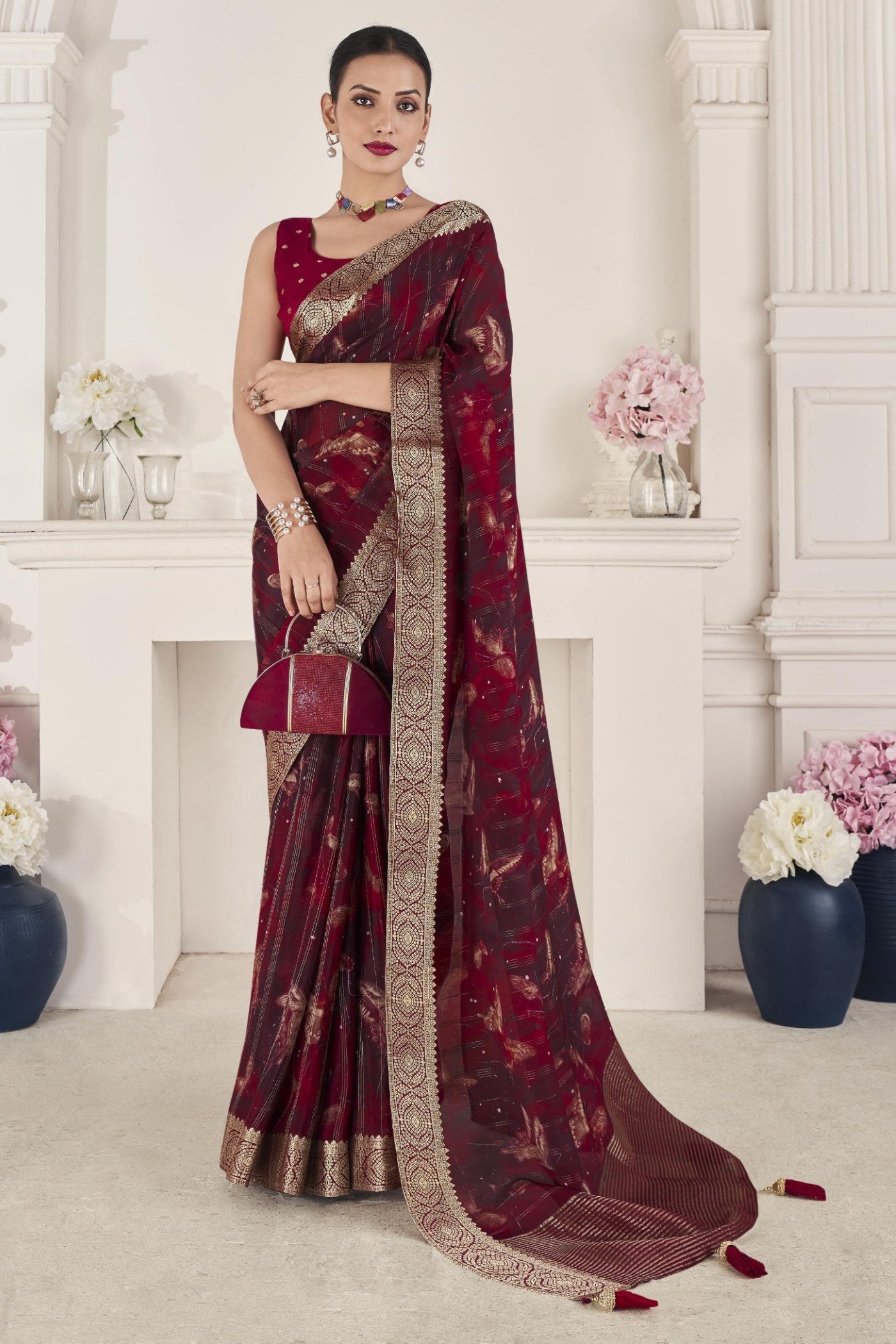 Buy MySilkLove Buccaneer Maroon Banarasi Silk Saree Online