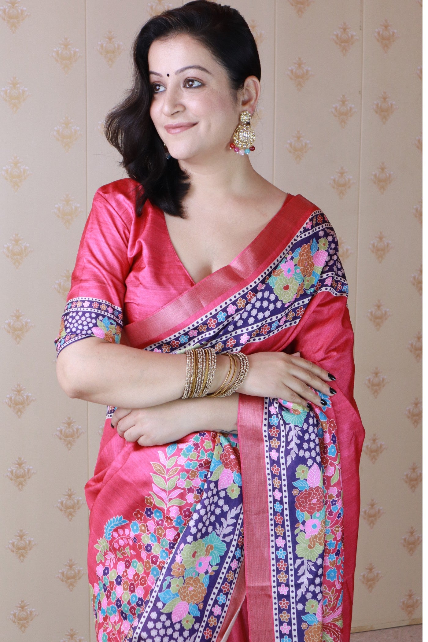 Buy MySilkLove Hot Pink Banarasi Printed Saree Online