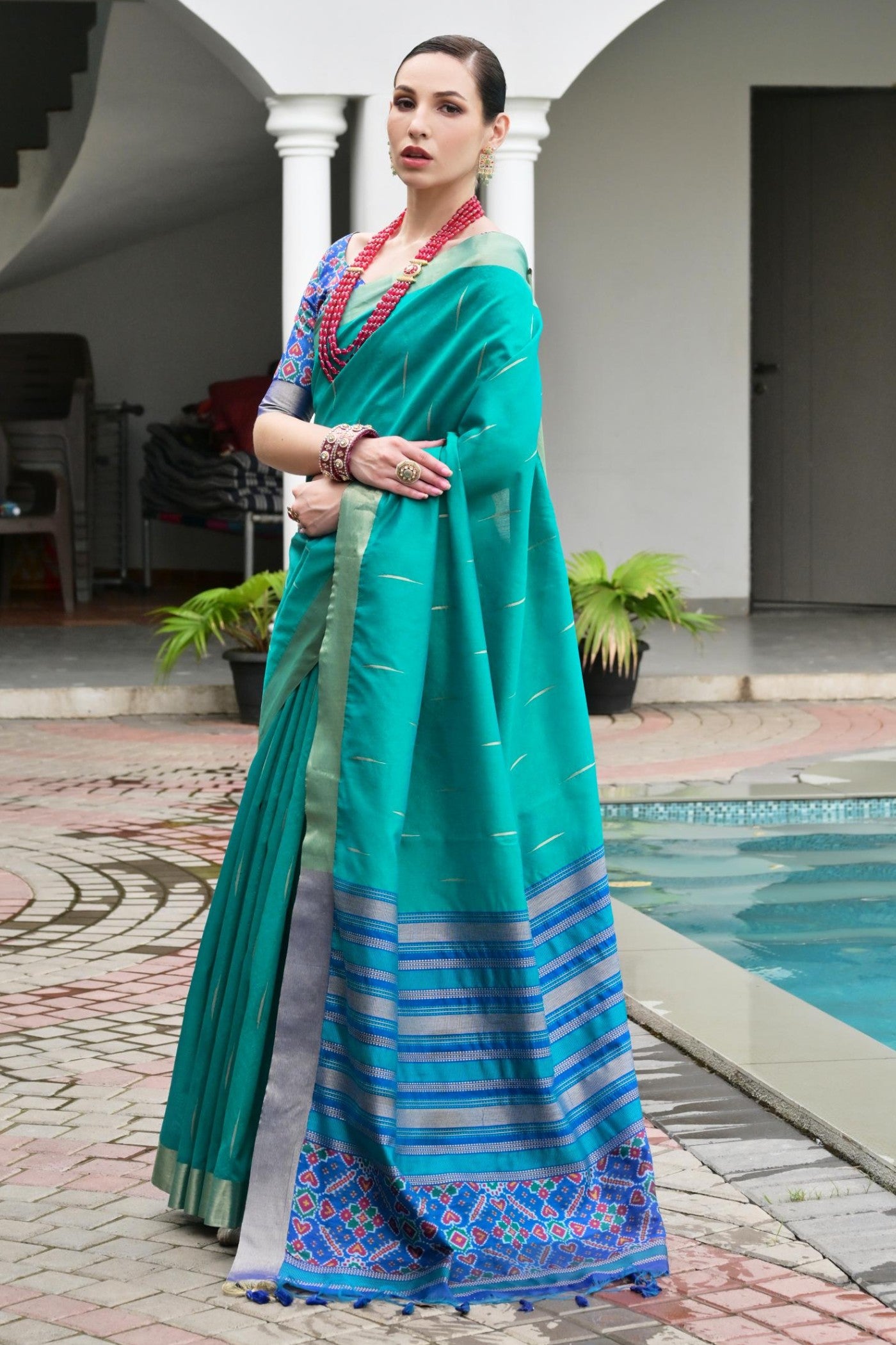 Buy MySilkLove Baby Blue Meenakari Woven Patola Saree Online