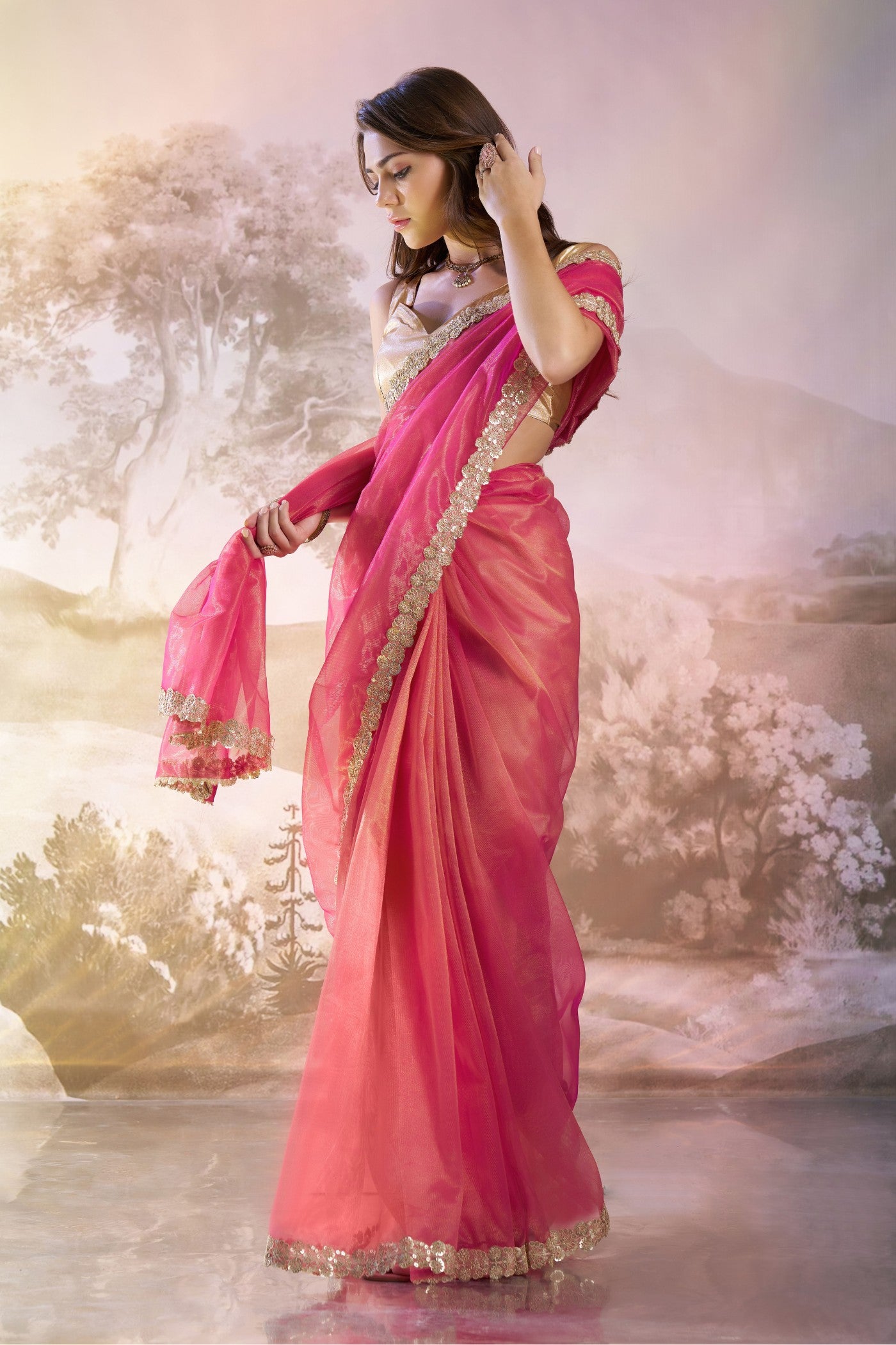 Buy MySilkLove Dusty Pink Partywear Net Saree Online