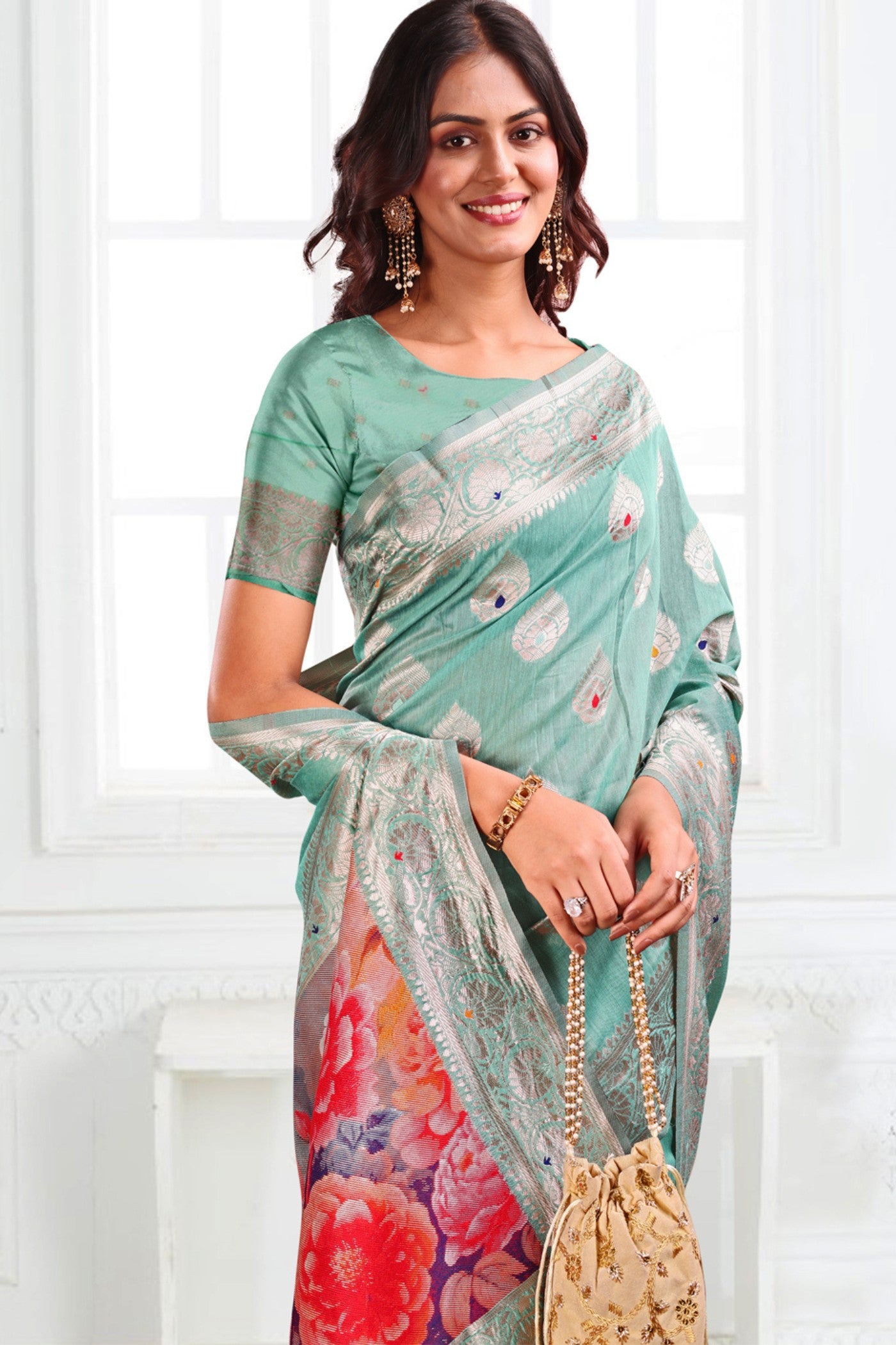 MySilkLove Spring Green Woven Linen Cotton Saree