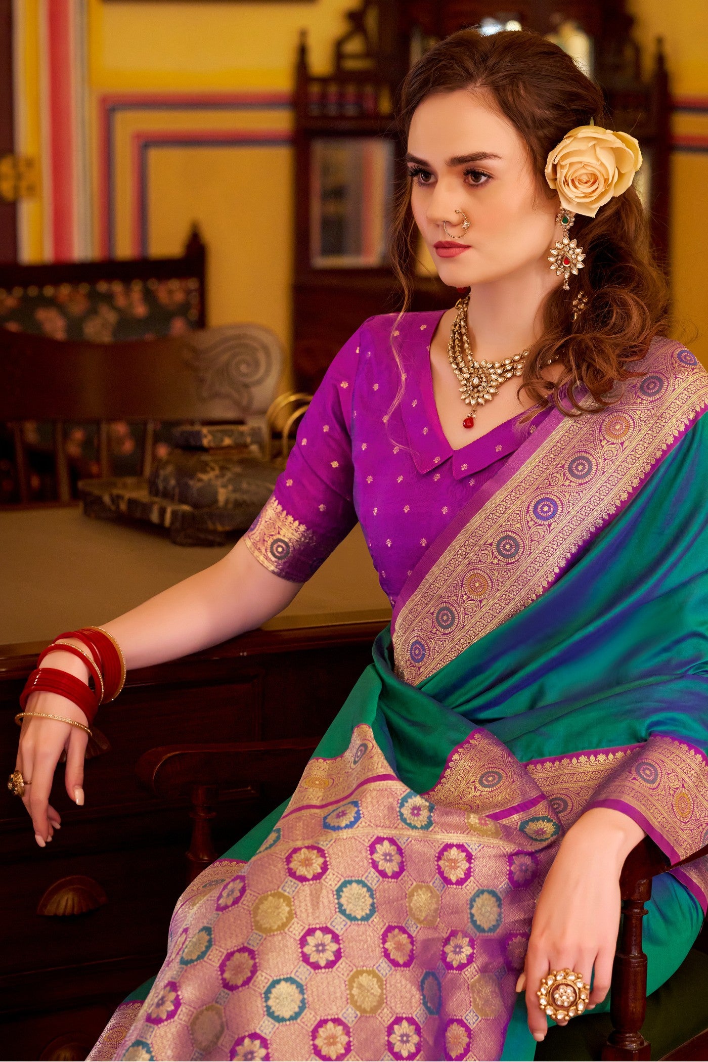 MySilkLove Castleton Green Woven Banarasi Soft Silk Saree