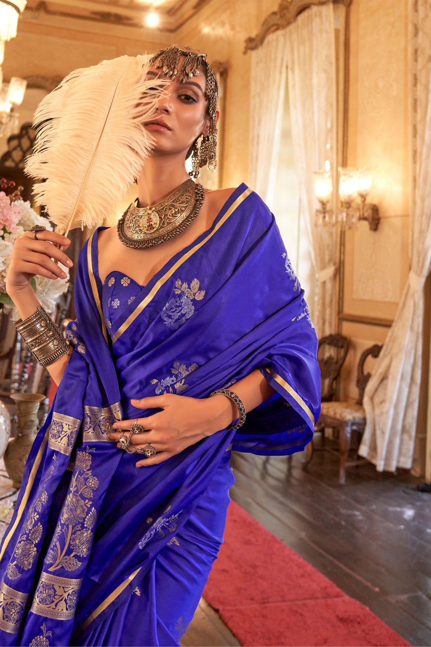 Buy MySilkLove Ultramarine Blue Banarasi Satin Saree Online