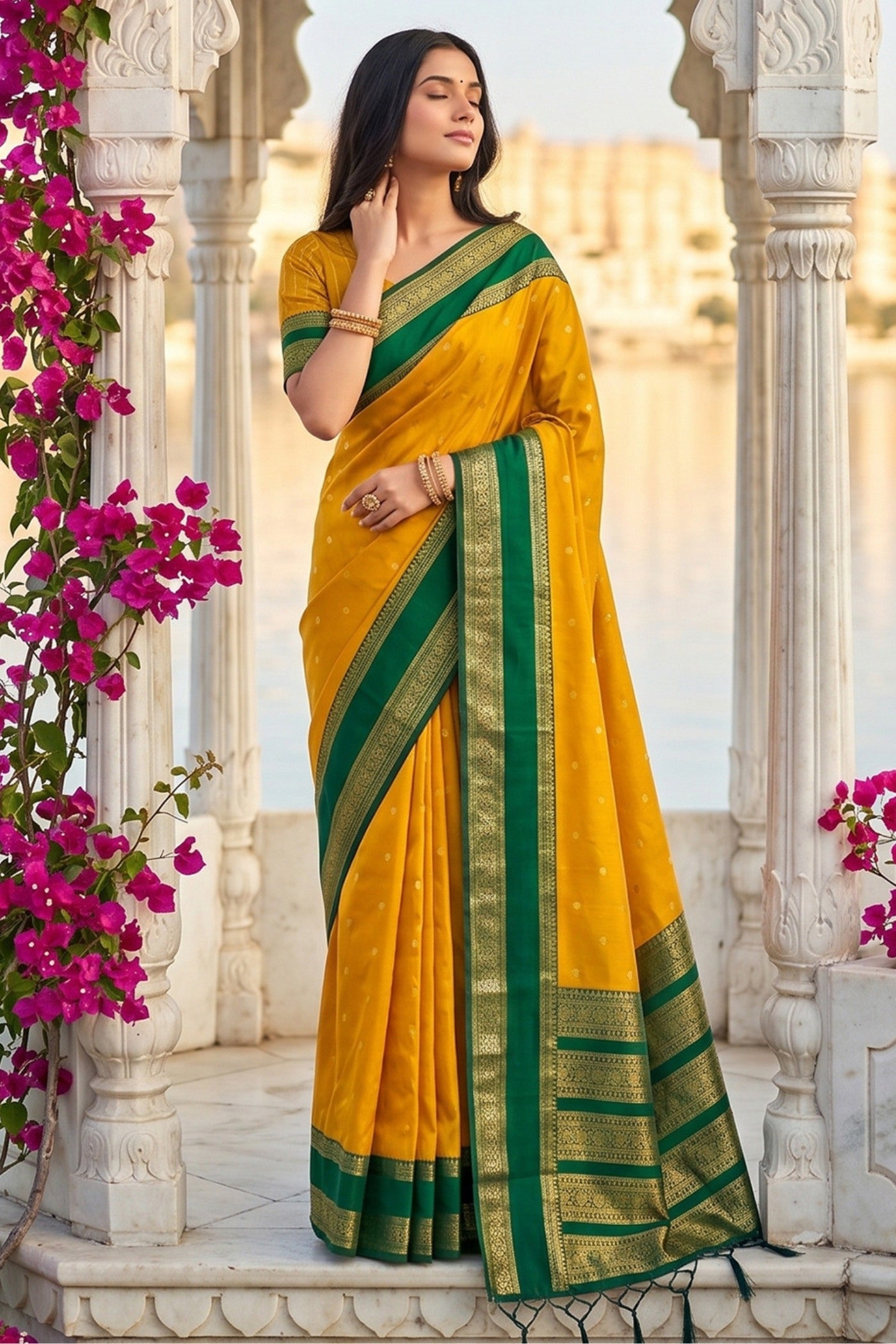 Buy MySilkLove Canary Yellow Woven Banarasi Saree Online
