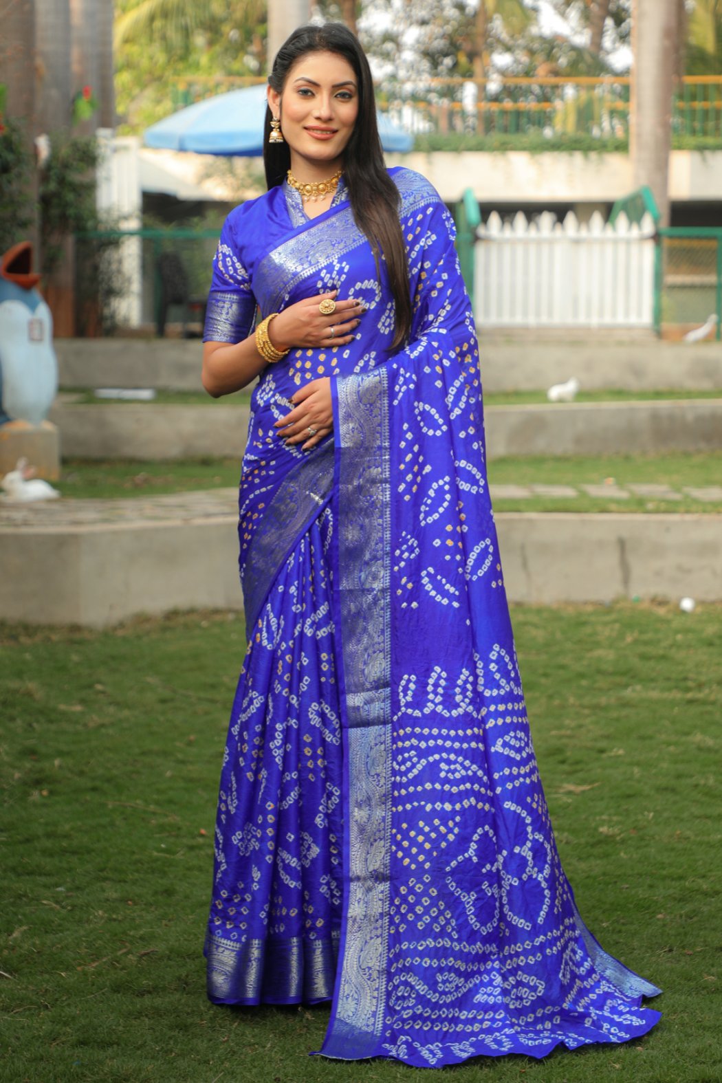 Buy MySilkLove Cosmic Cobalt Blue Designer Bandhani Printed Saree Online