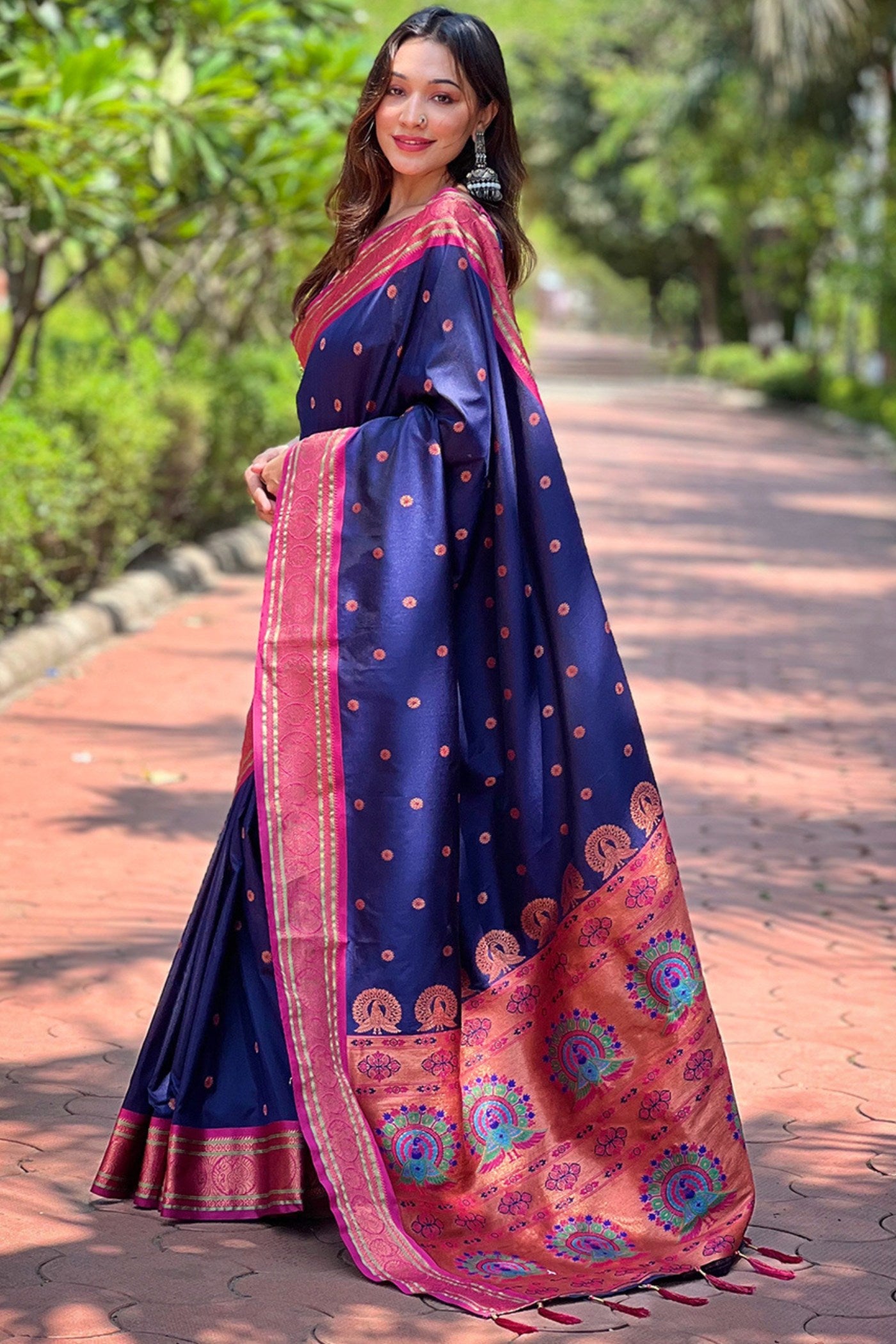 MySilkLove Navy Blue Zari Woven Paithani Saree