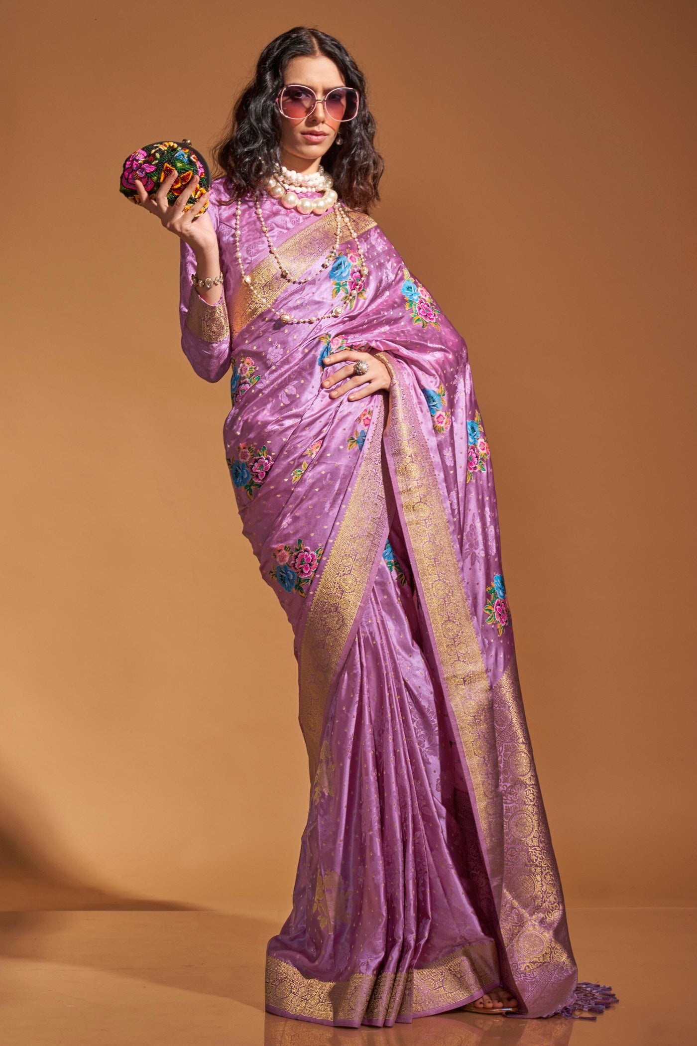 Buy MySilkLove Pearly Purple Handloom Satin Silk Saree Online