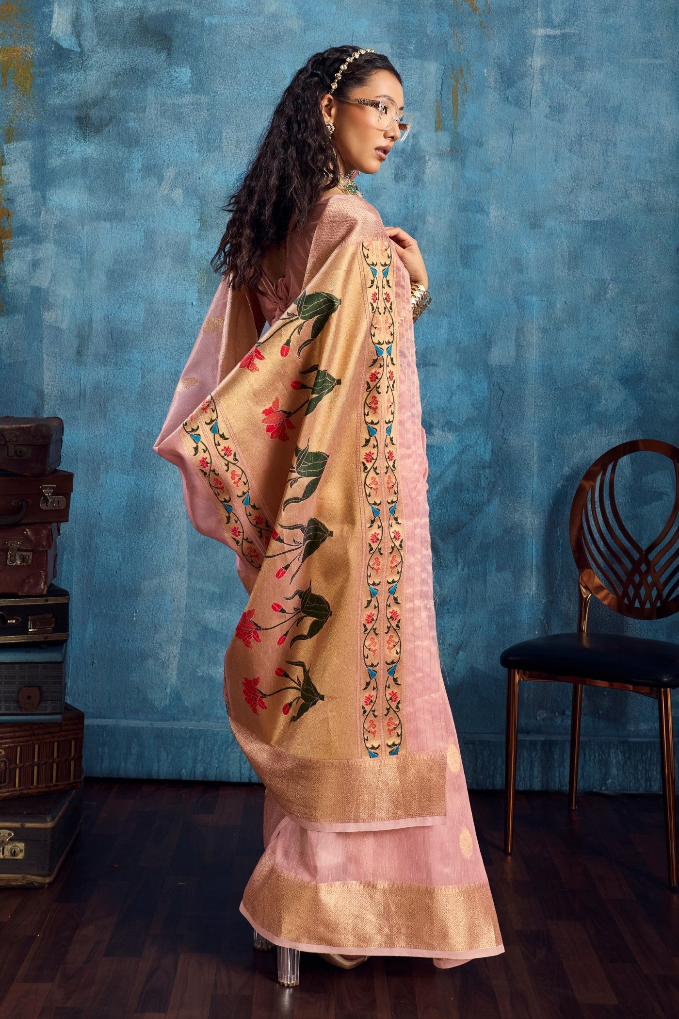 Buy MySilkLove Cameo Pink Zari Woven Tissue Paithani Saree Online