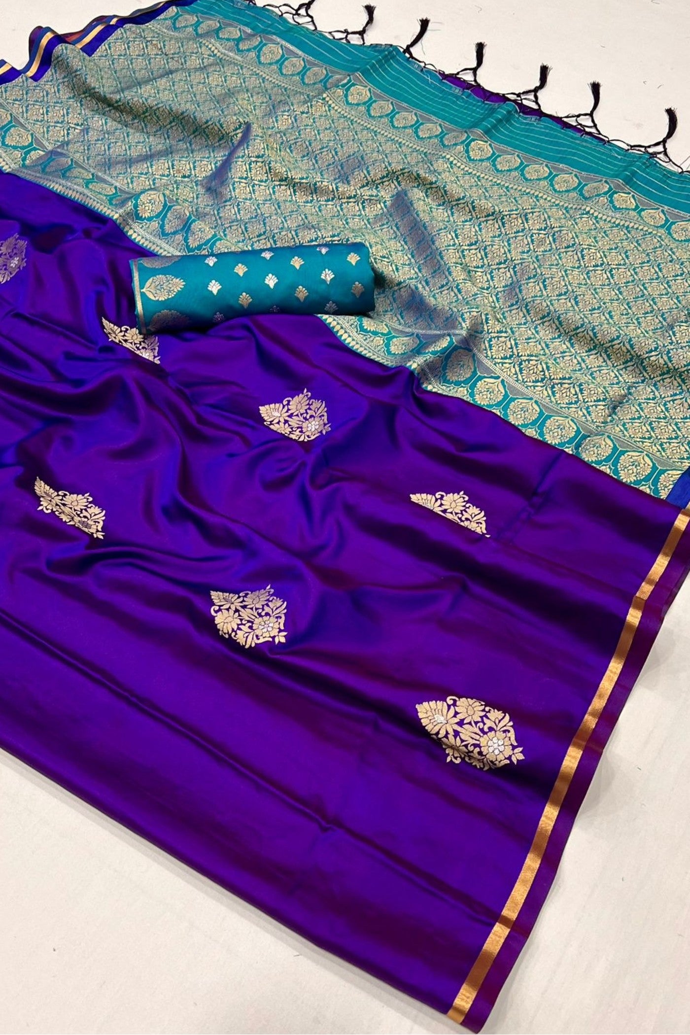 Buy MySilkLove Tolopea Purple Banarasi Satin Saree Online