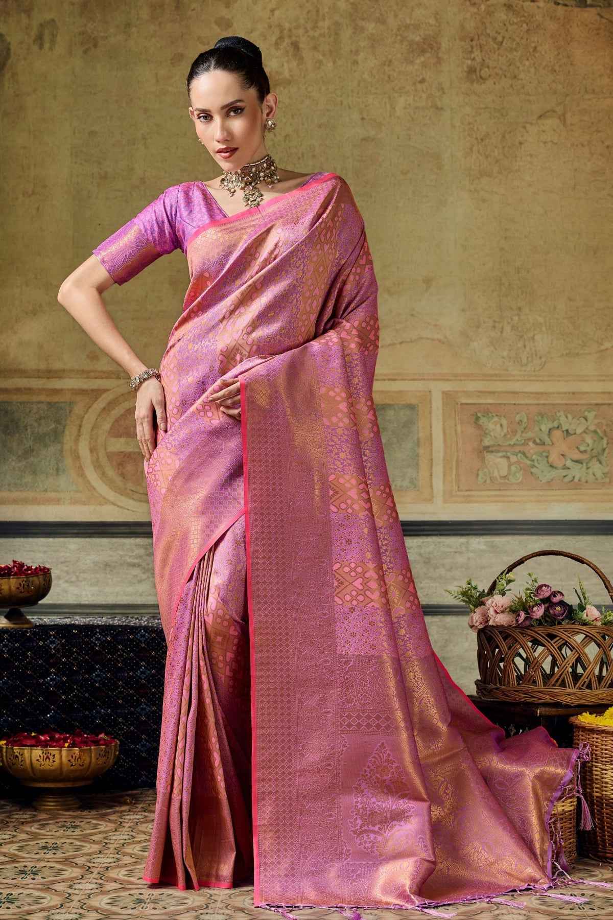 Buy MySilkLove Raspberry Pink Kanjivaram Handloom Saree Online