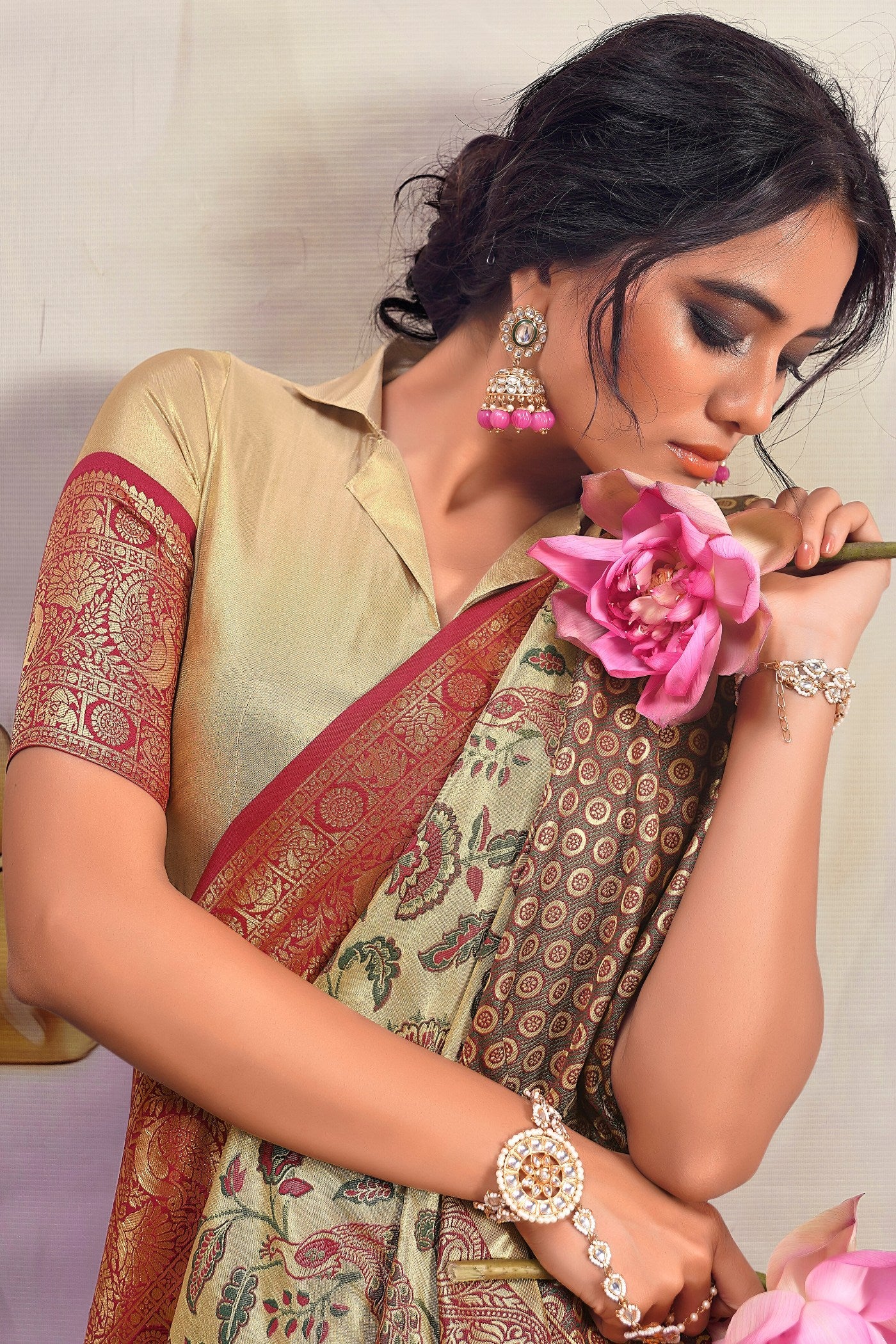 MySilkLove Sorrell Brown and Cream Woven Banarasi Saree