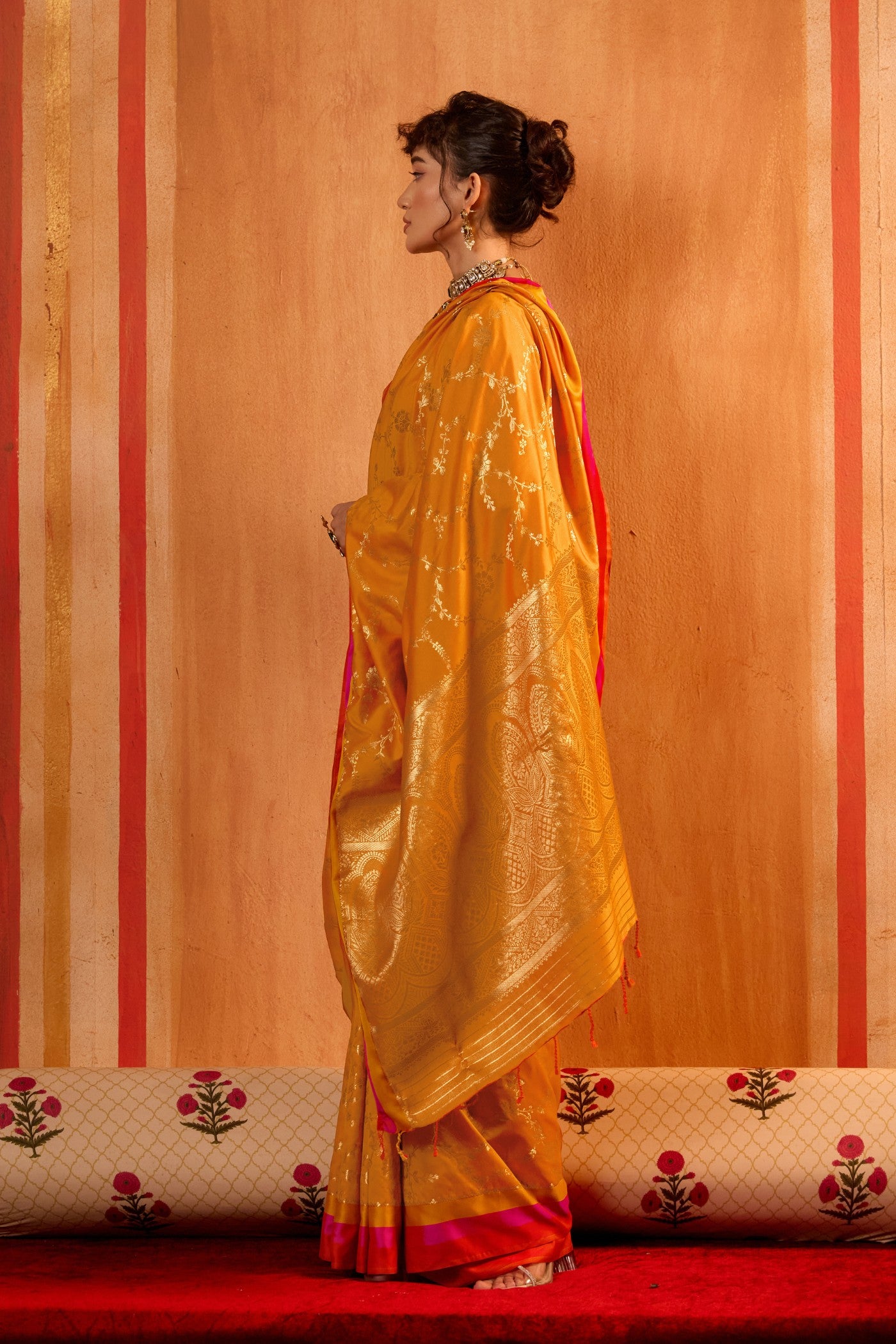 Buy MySilkLove Marigold Orange Handloom Satin Soft Silk Saree Online