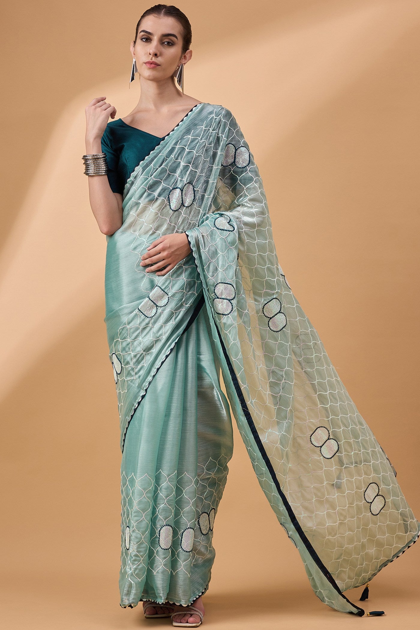 Buy MySilkLove Cutty Sark Green Organza Partywear Saree Online