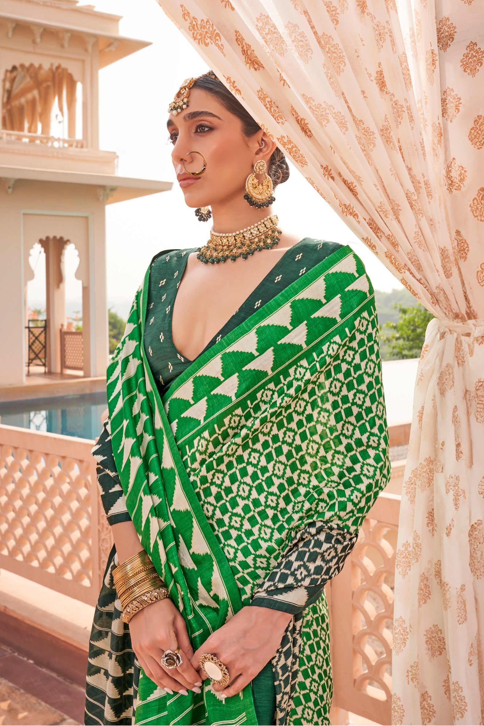 Buy MySilkLove Muted Green Printed Patola Saree Online