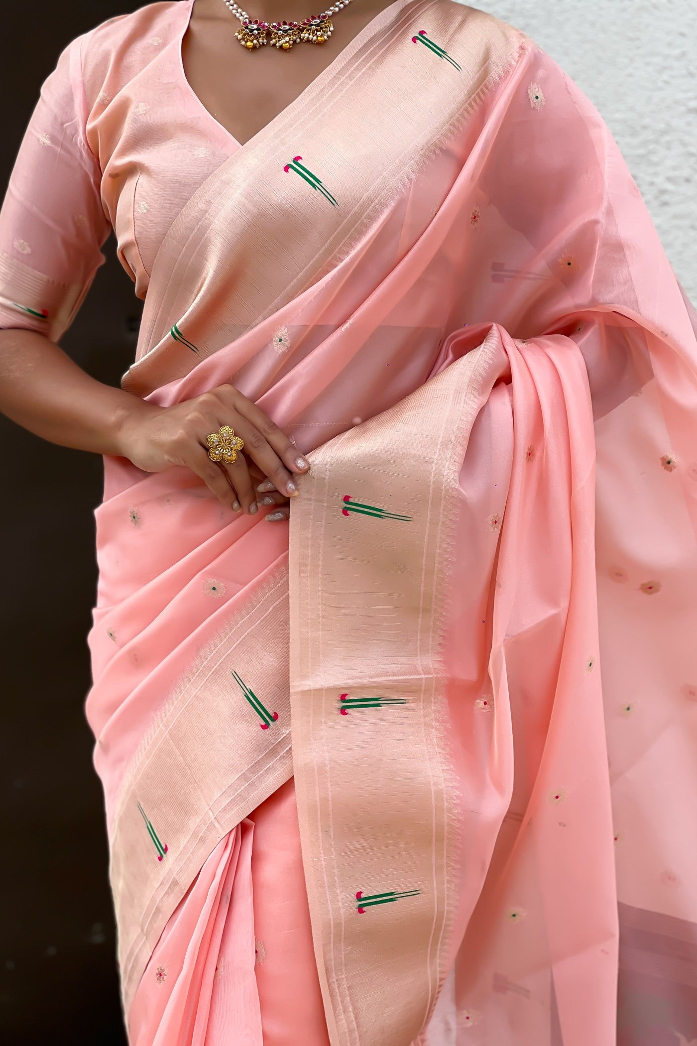 Buy MySilkLove Dusty Pink Organza Woven Paithani Saree Online