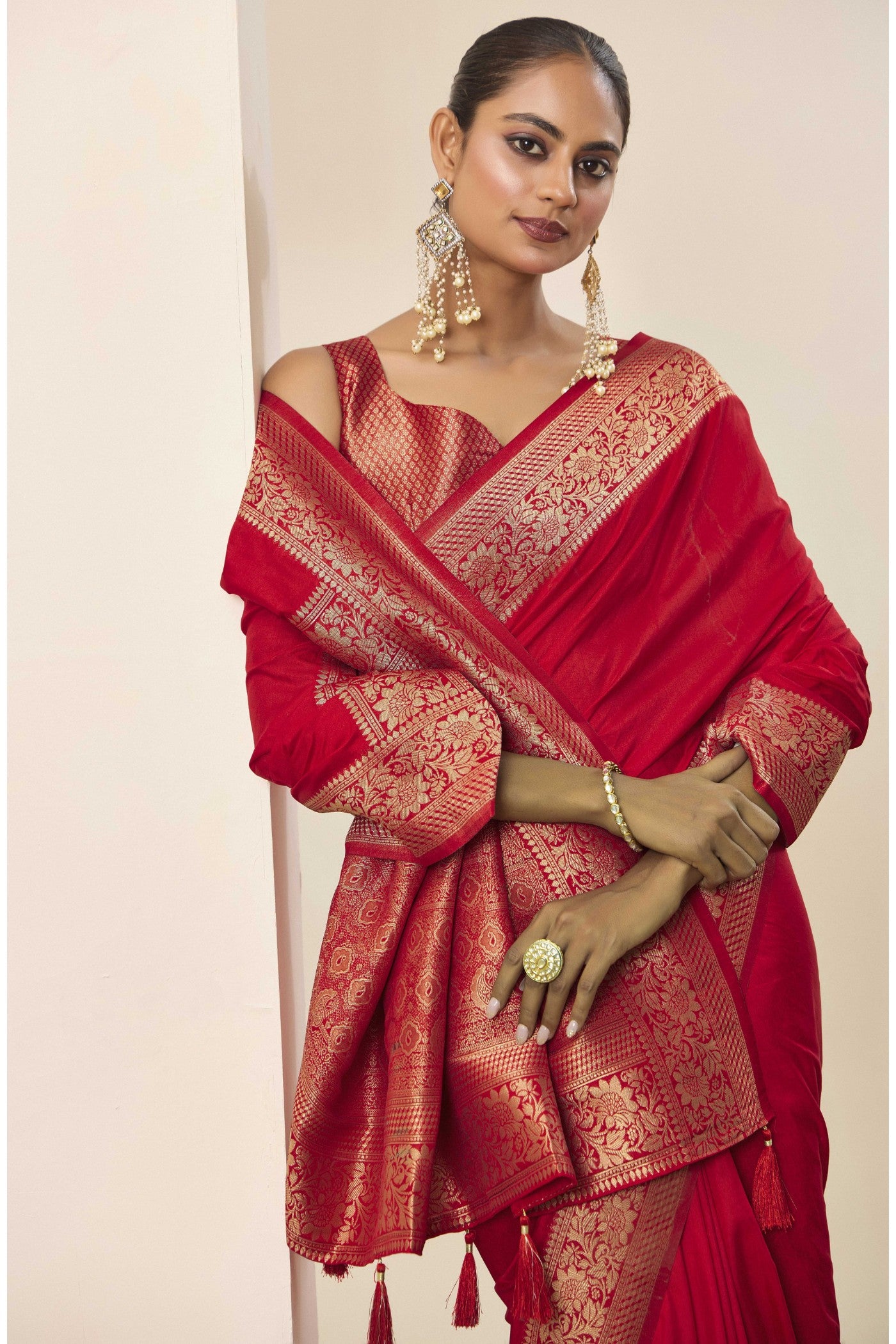 MySilkLove Crismon Red Woven Dola Silk Saree