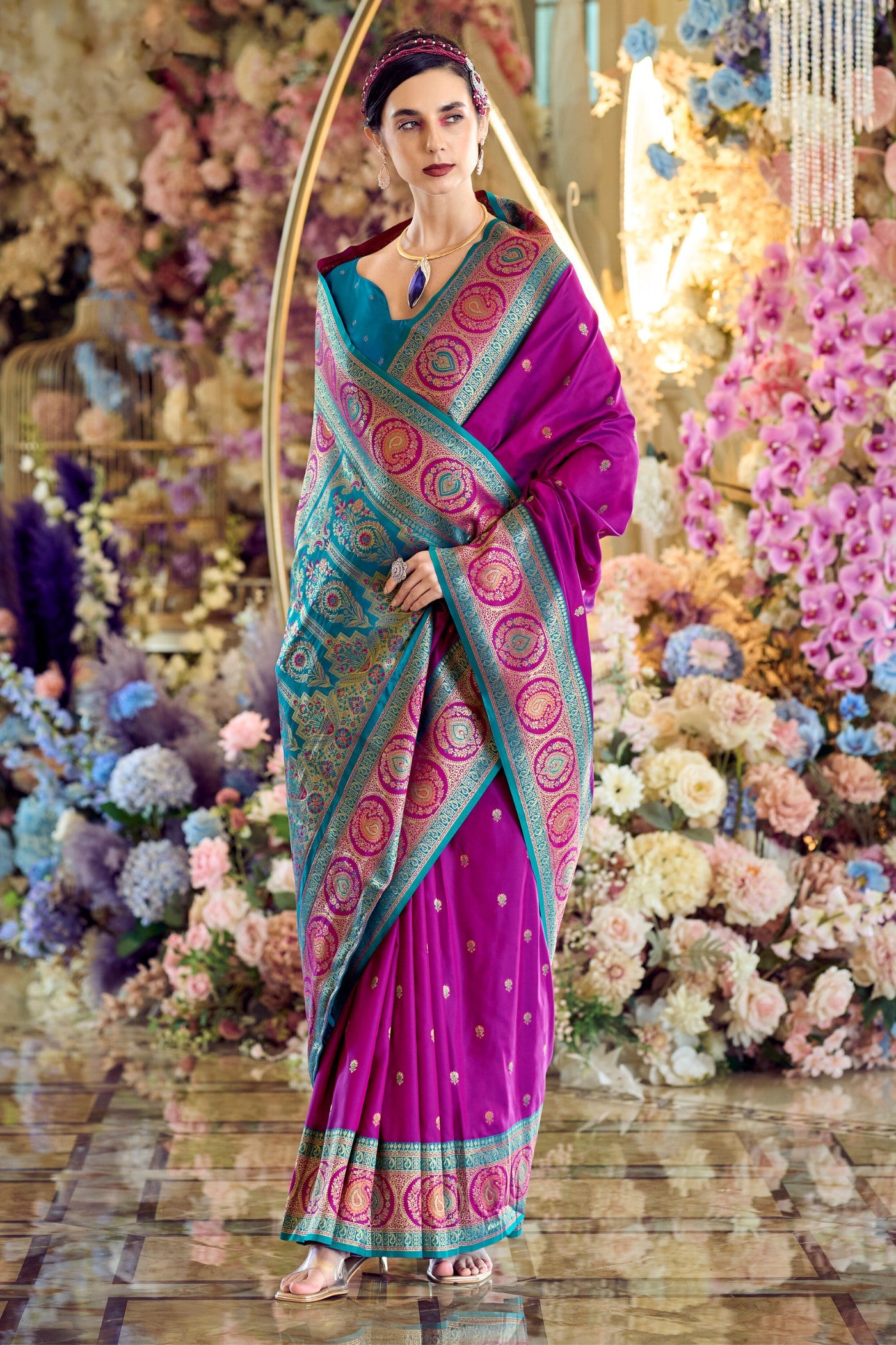 Buy MySilkLove Medium Purple Woven Banarasi Soft Silk Saree Online