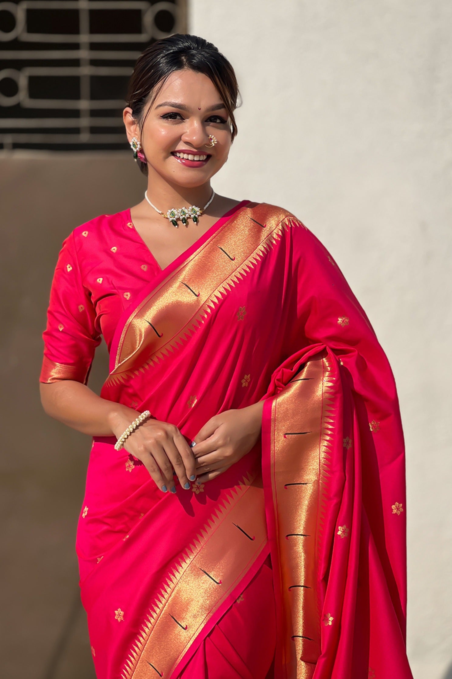 MySilkLove Fire Rose Pink Woven Paithani Saree