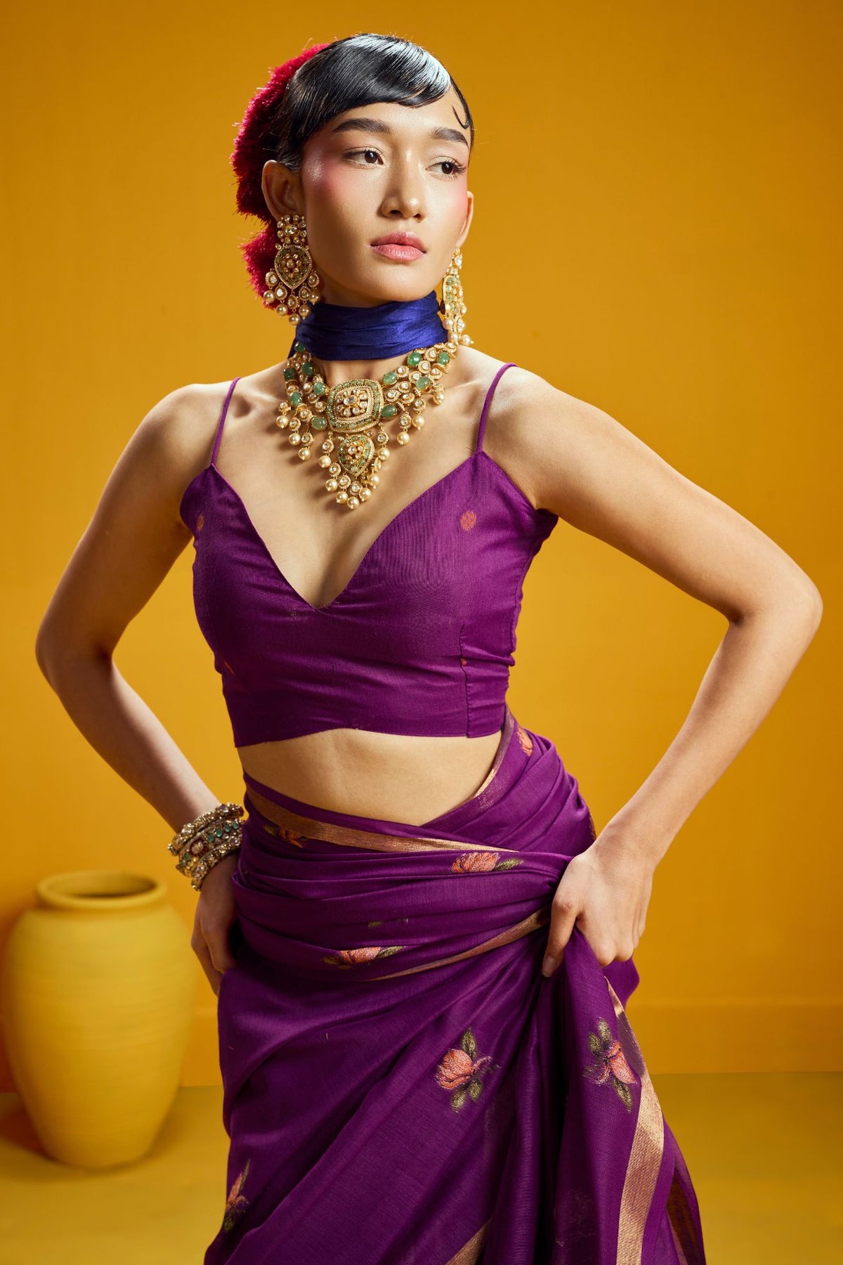 Buy MySilkLove Crocus Purple Handloom Muga Cotton Saree Online