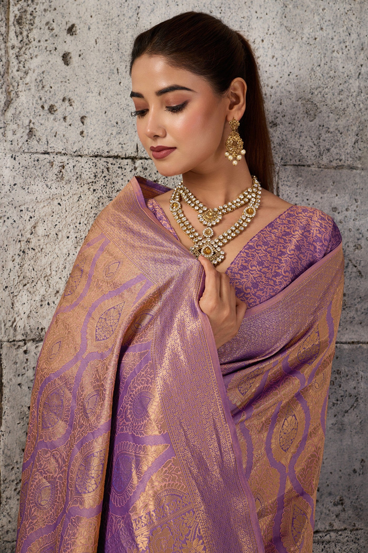 Buy MySilkLove Heliotrope Purple Woven Kanjivaram Saree Online