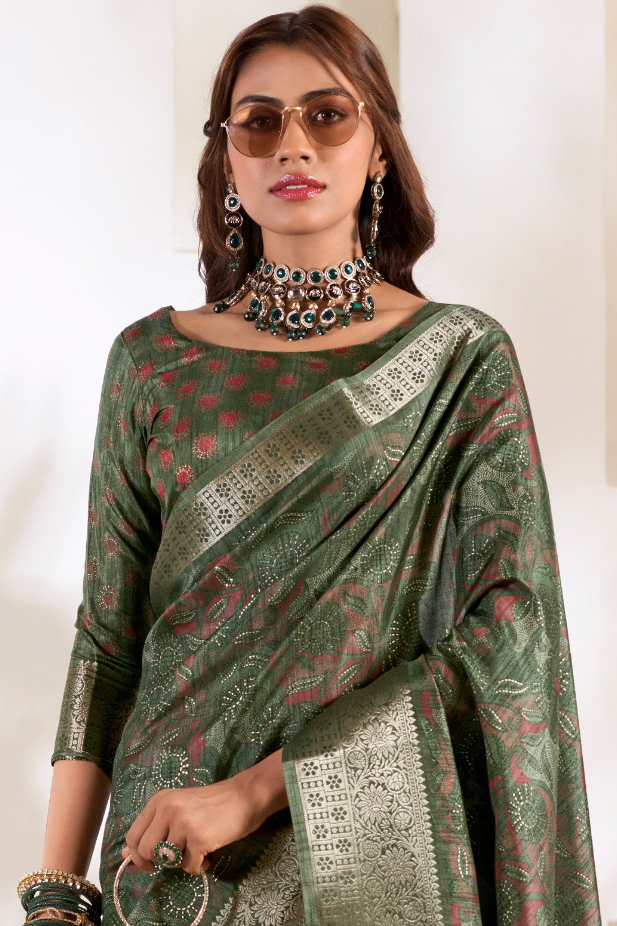 Buy MySilkLove Hemlock Green Soft Dola Silk Saree Online