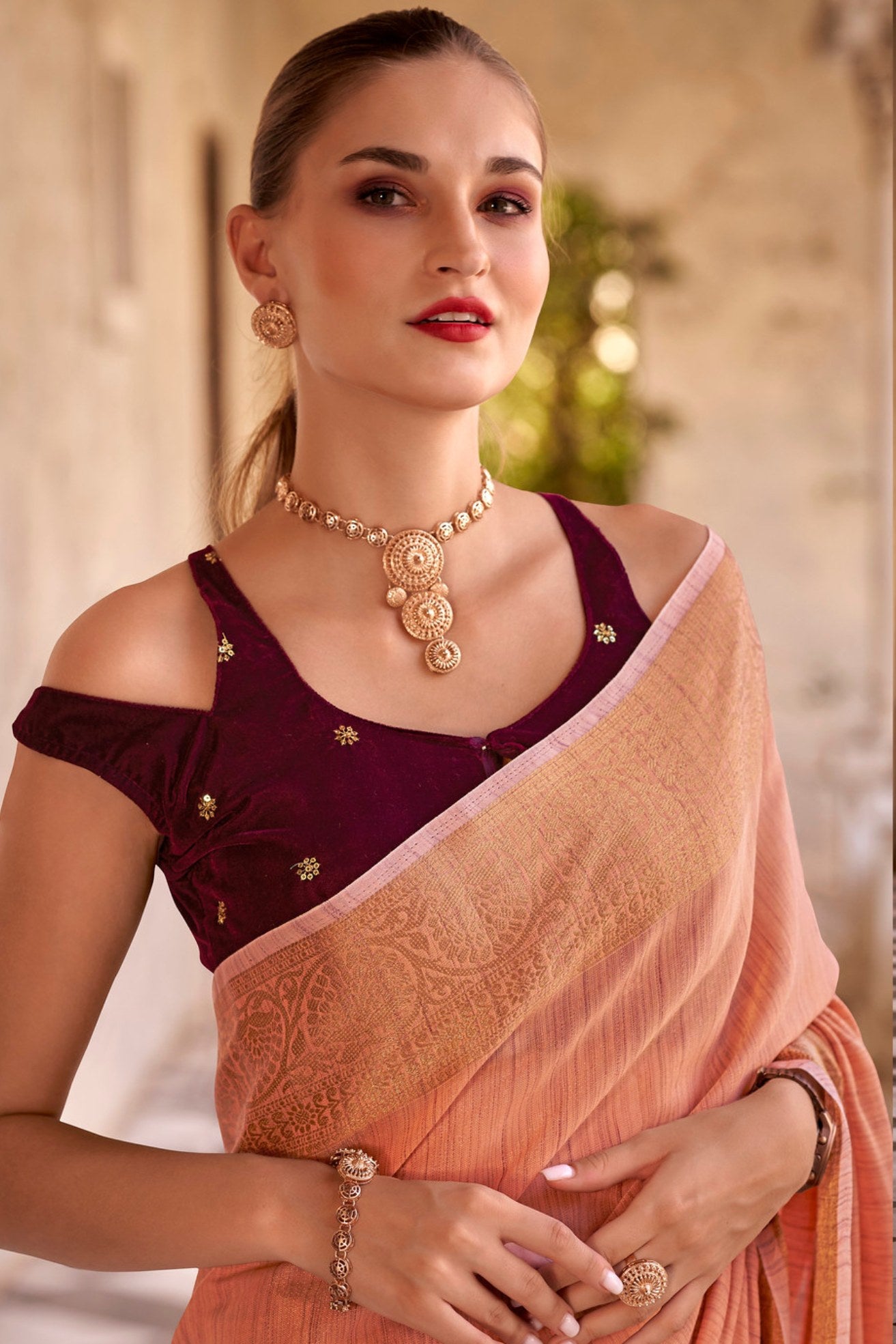 MySilkLove Japonica Orange Zari Woven Linen Saree