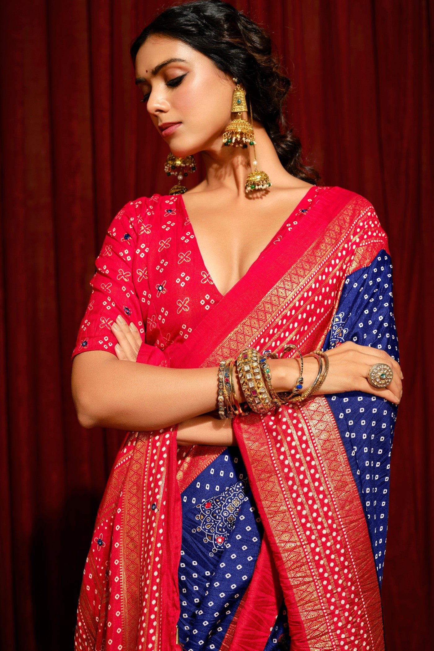 Buy MySilkLove Breezy Blue Tussar Bandhani Silk Saree Online