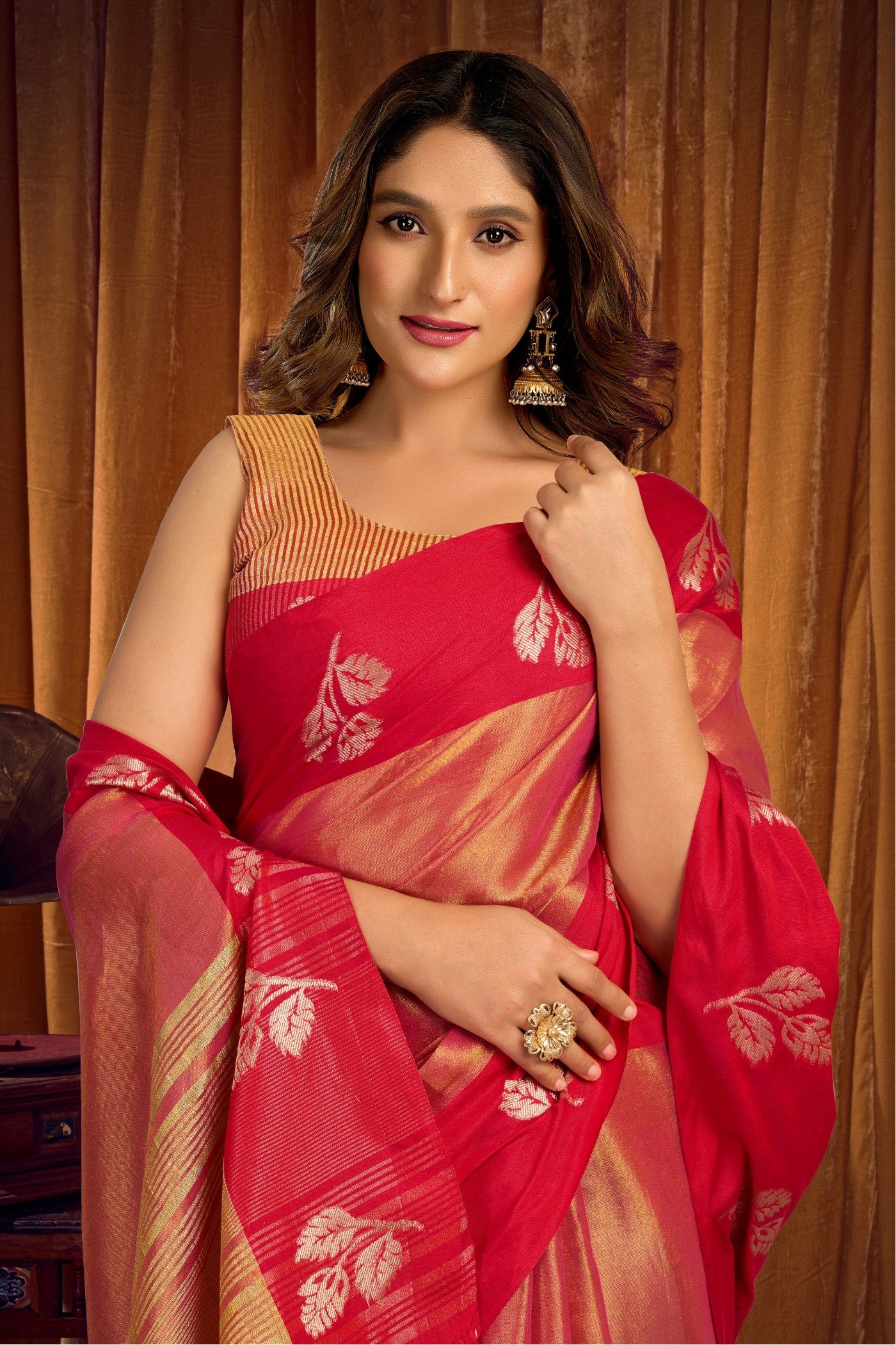Buy MySilkLove Shiney Peach Woven Tissue Saree Online